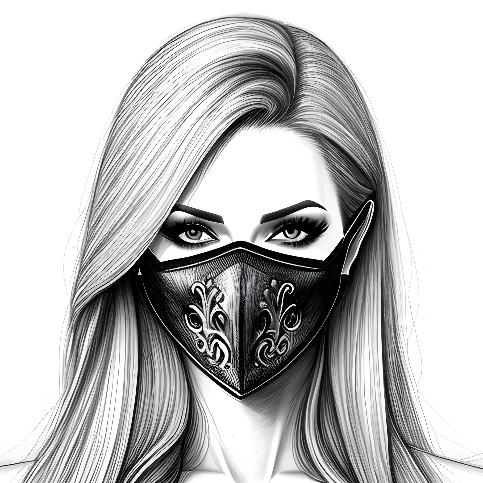 Beautiful girl wearing a mask, Pencil Sketch Arthub.ai