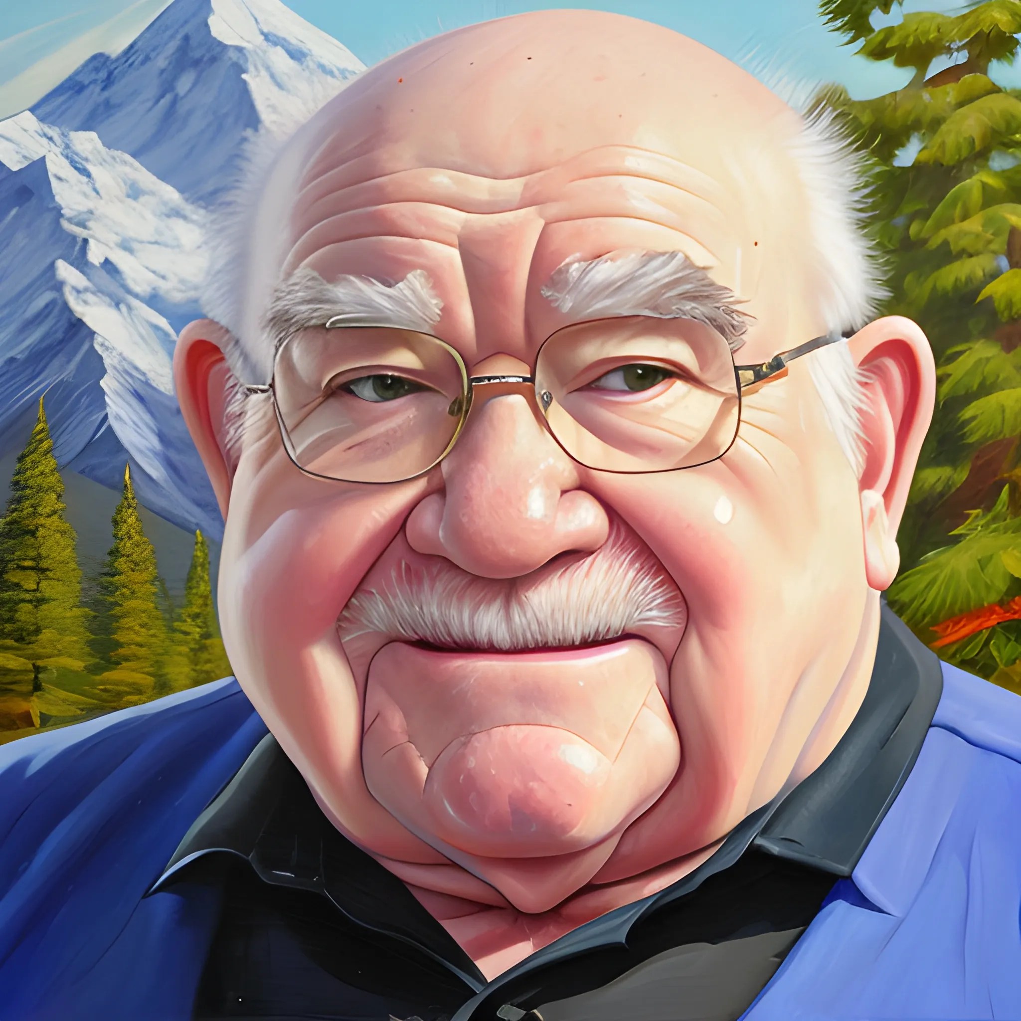 Ed Asner, very fat, hairy, mountain, Oil Painting, Oil Painting Arthub.ai