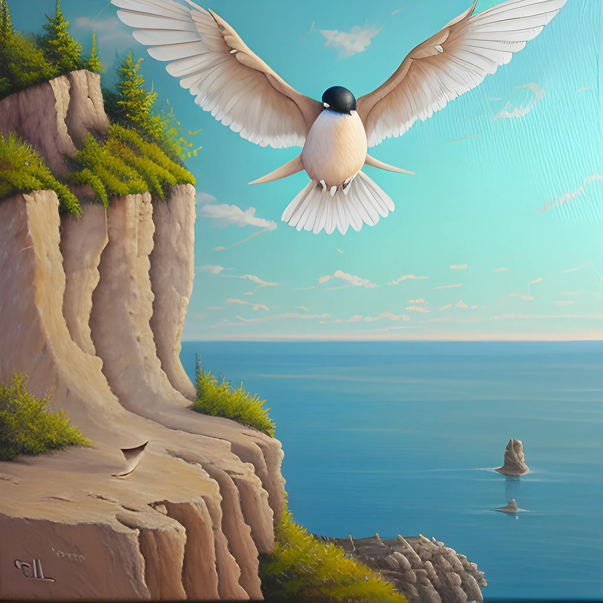 Birds on cliff, Oil Painting Arthub.ai