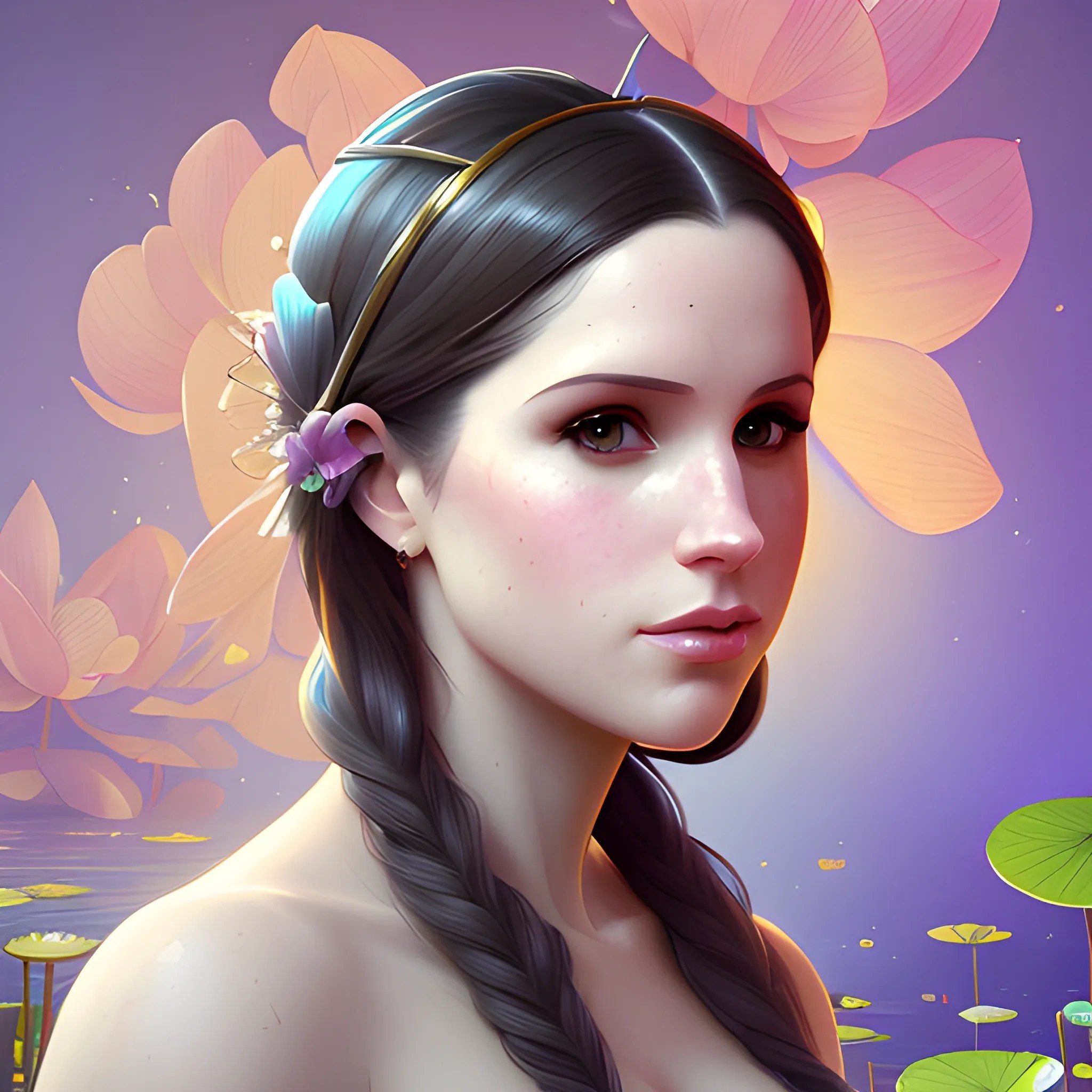 Meghan Markle / Anna Kendrick face morph at a lotus pond; highly... Arthub.ai