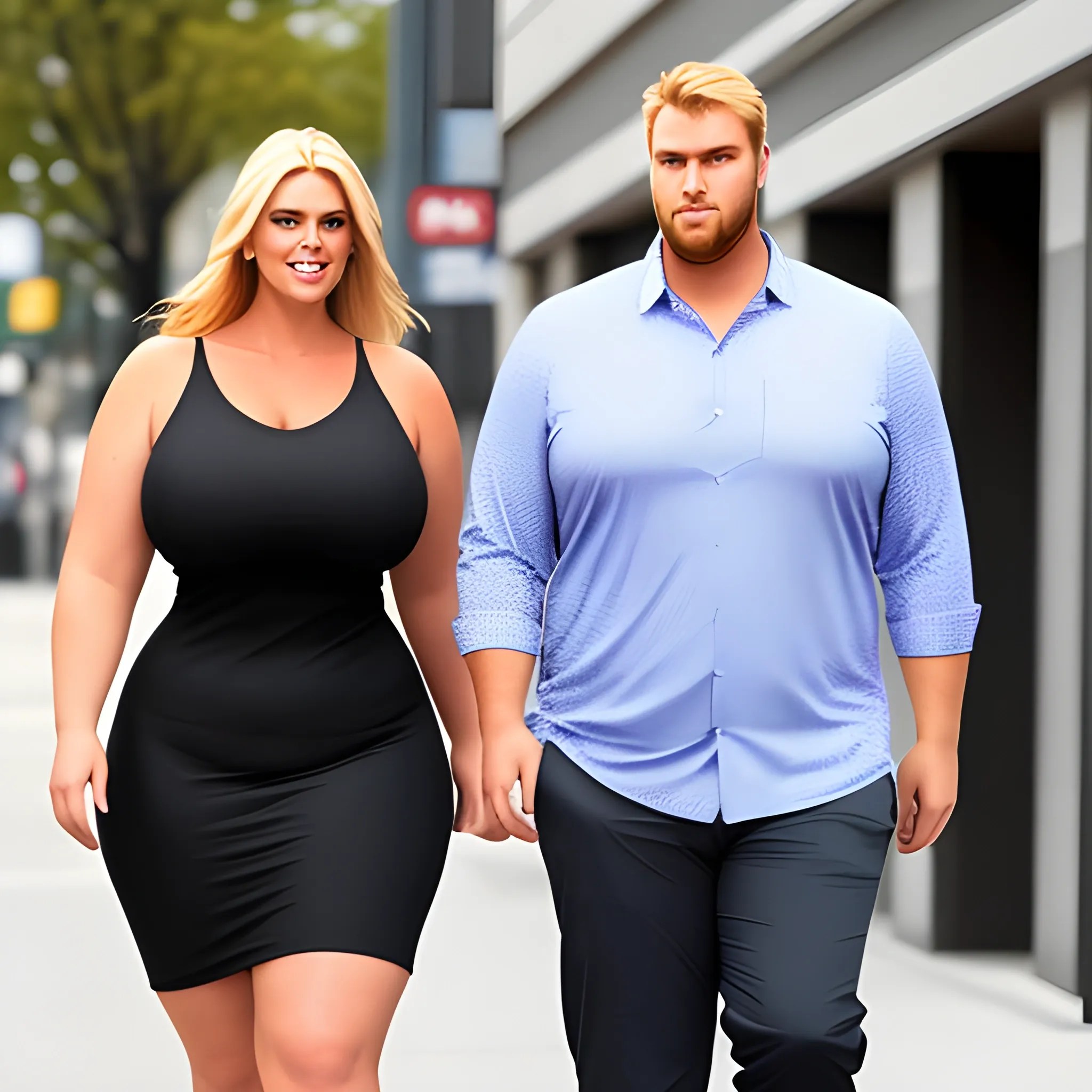 large and tall friendly blonde plus size girl with small head an