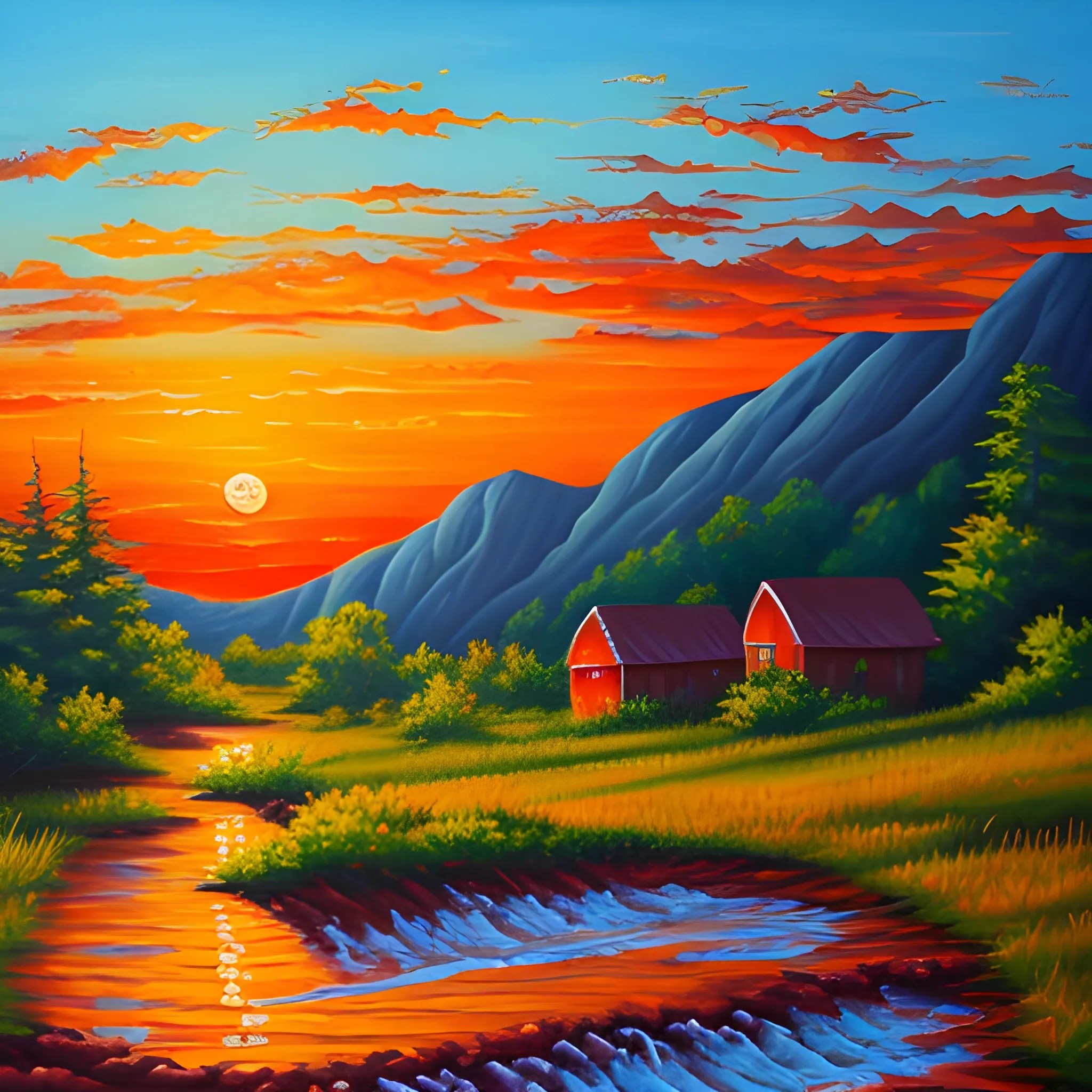Sunset landscape painting, oil painting style Arthub.ai