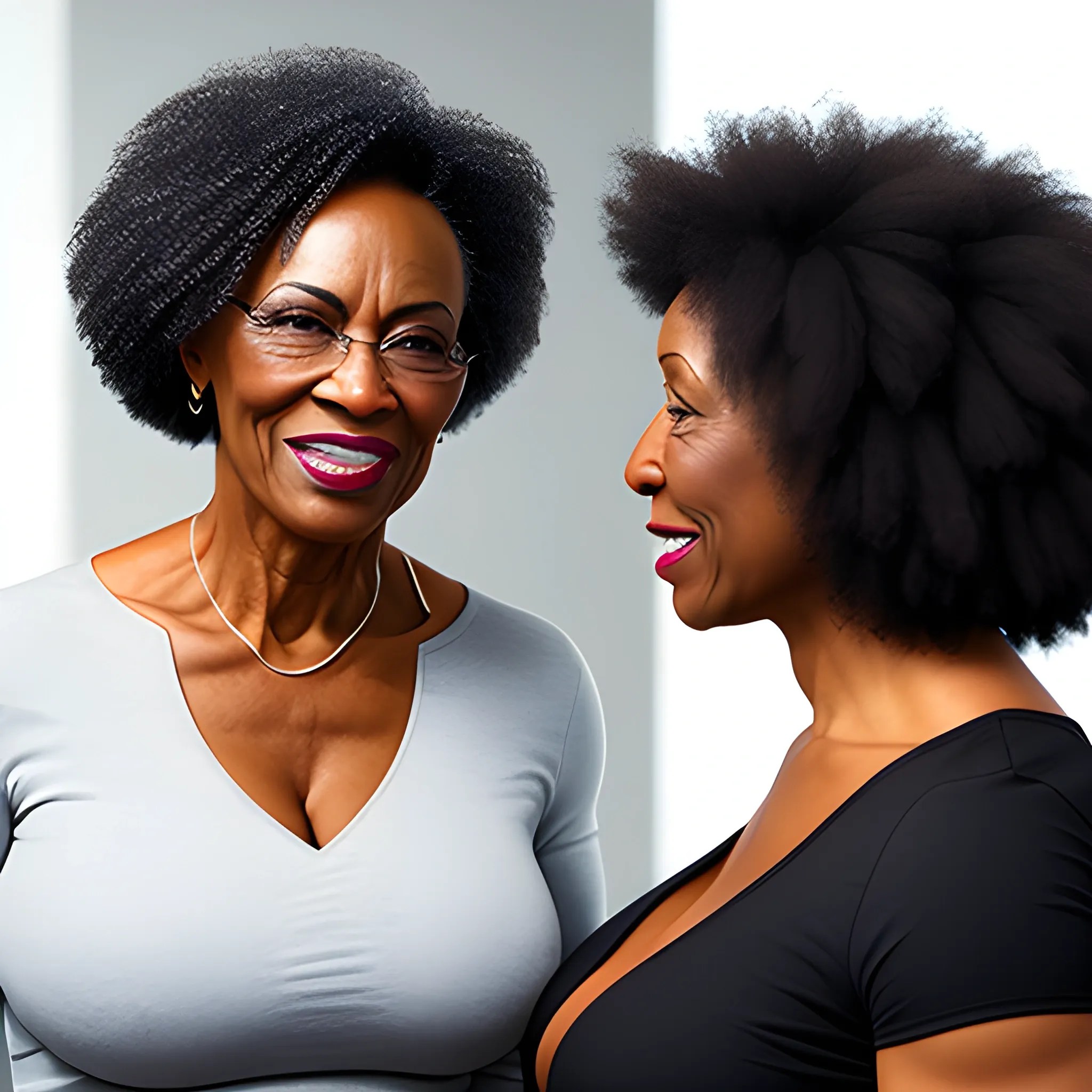 black muscular older woman talking with small tiny girl - Arthub.ai