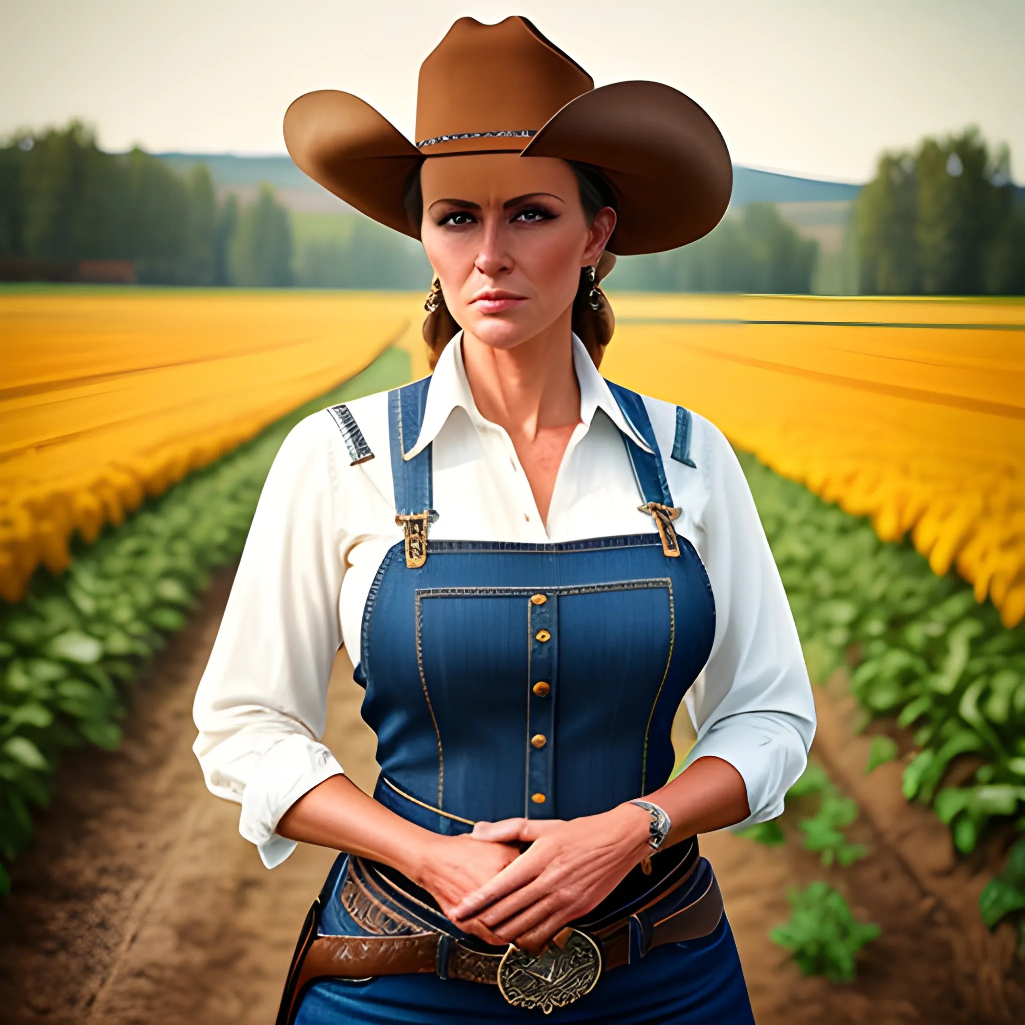 Beautiful farm girl, western style, realistic photography Arthub.ai