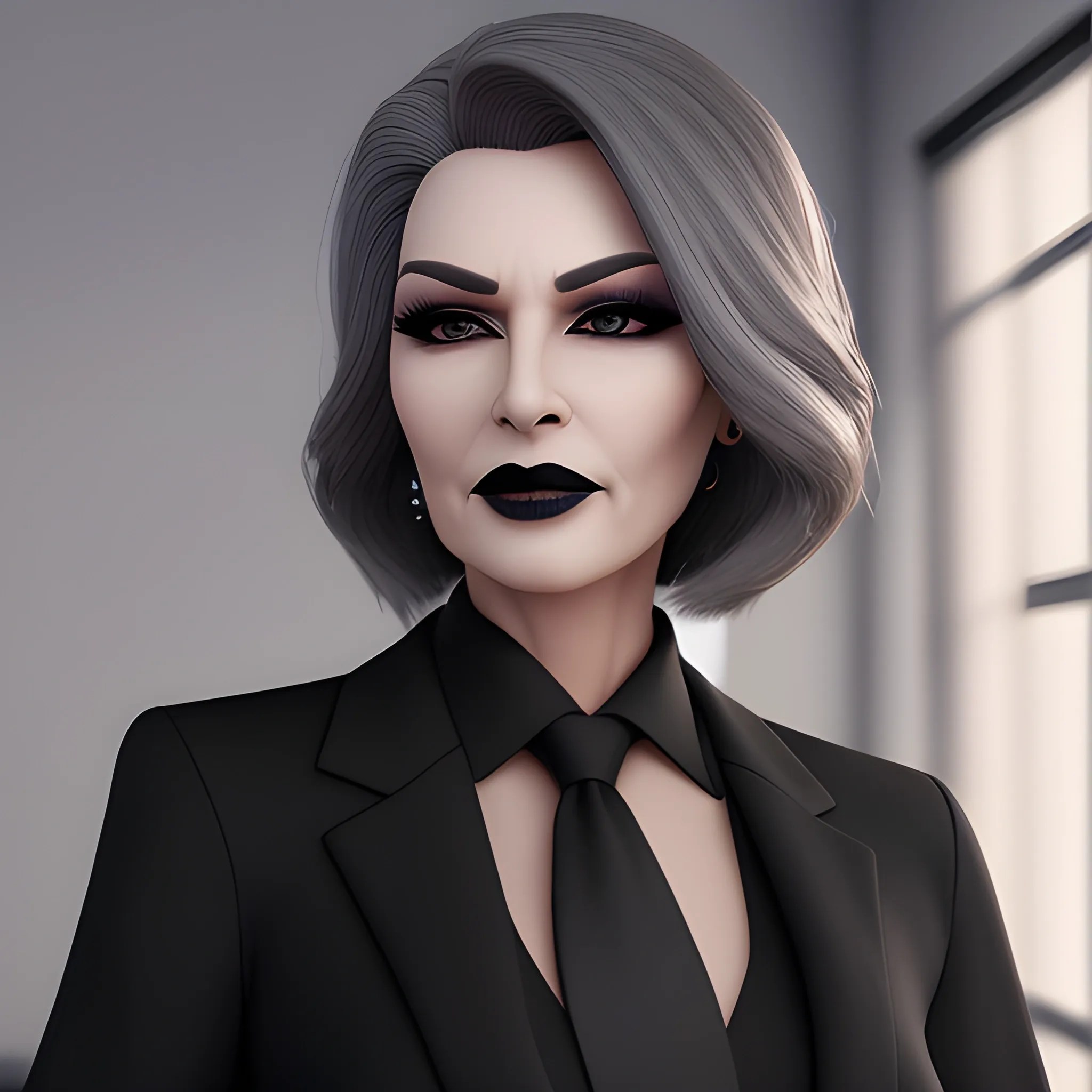 Beautiful grayish shoulder length haired 60 year old business wo