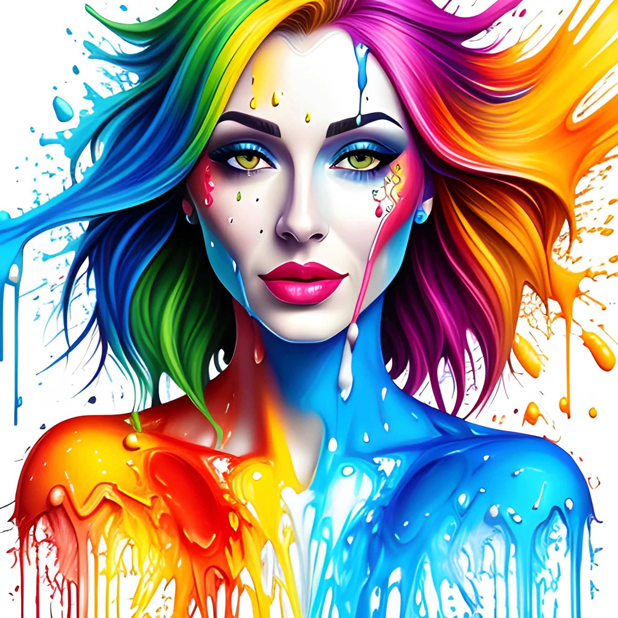 Fluid splash painting art girl, colorful, realistic, high qualit