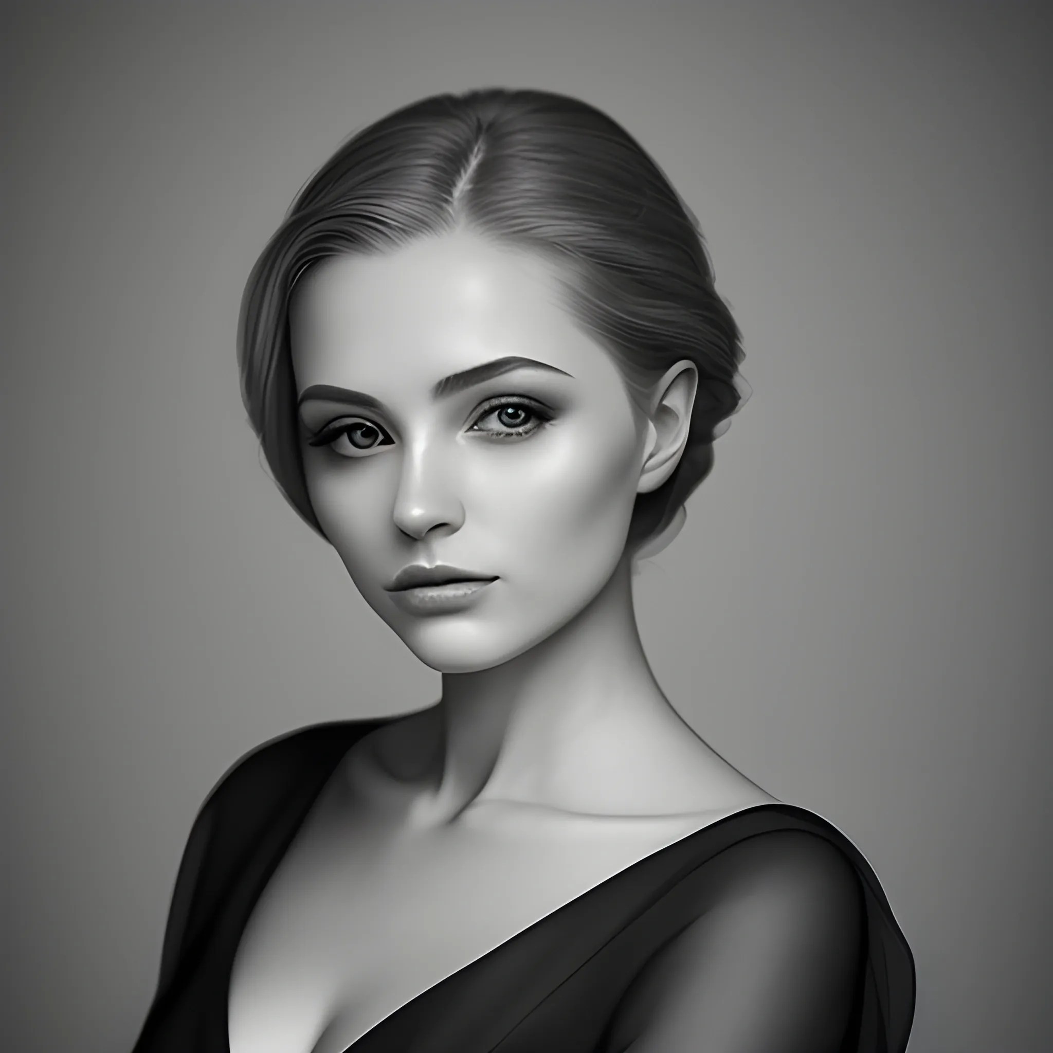 Portrait of beautiful woman, gray tones, solemn and elegant, pro