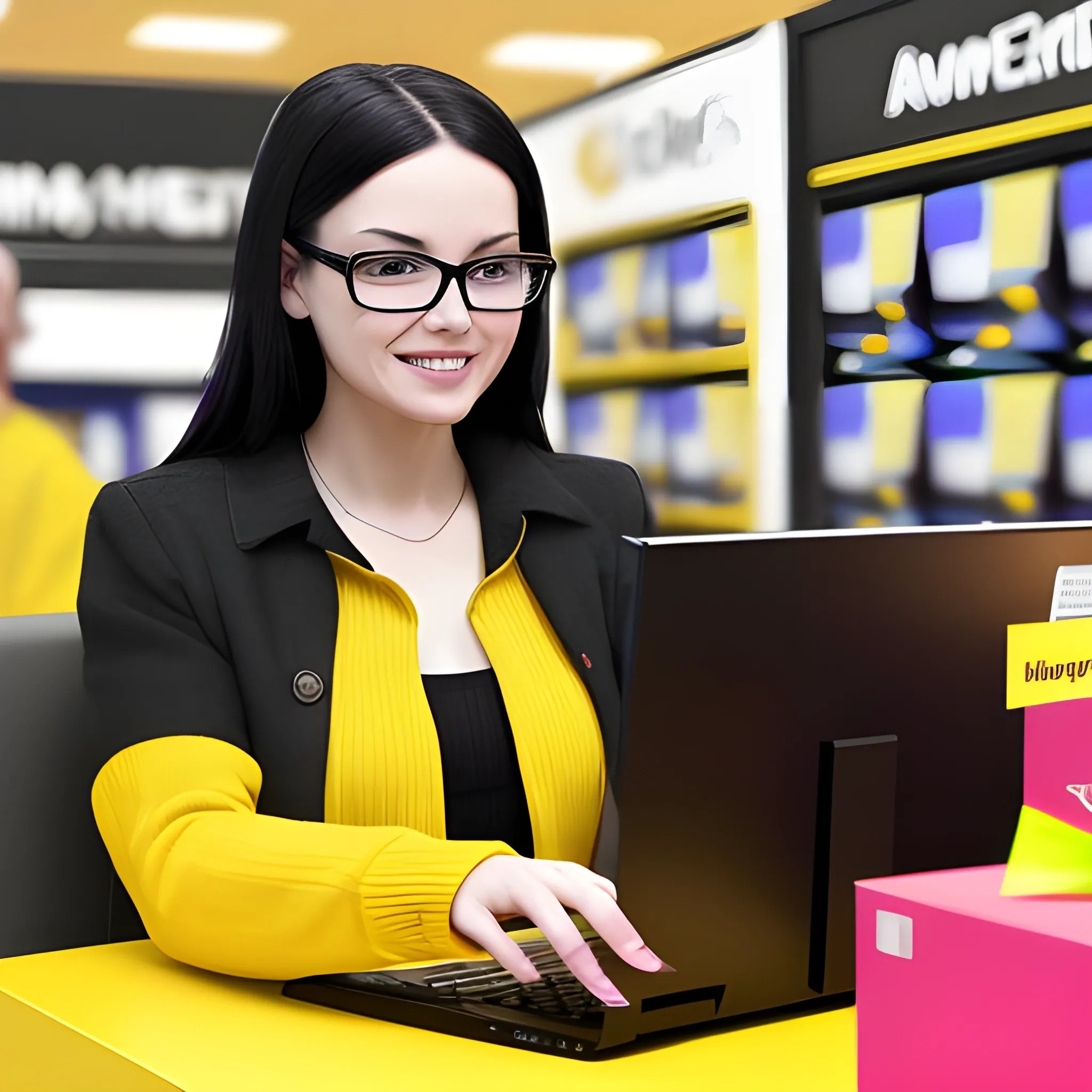 I need an image that shows a woman buying a computer on Black Fr