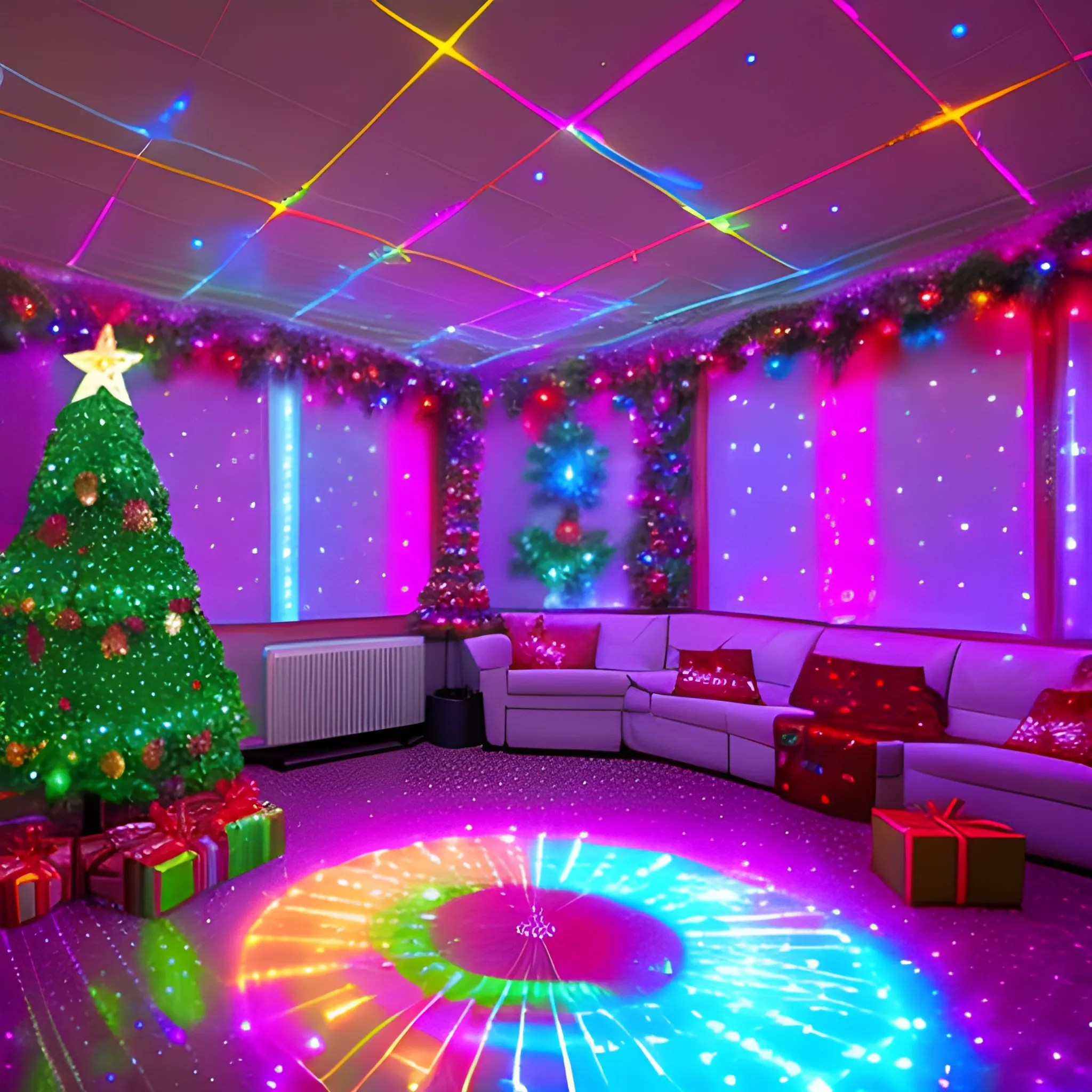 Liminal space disco with christmas decorations Arthub.ai