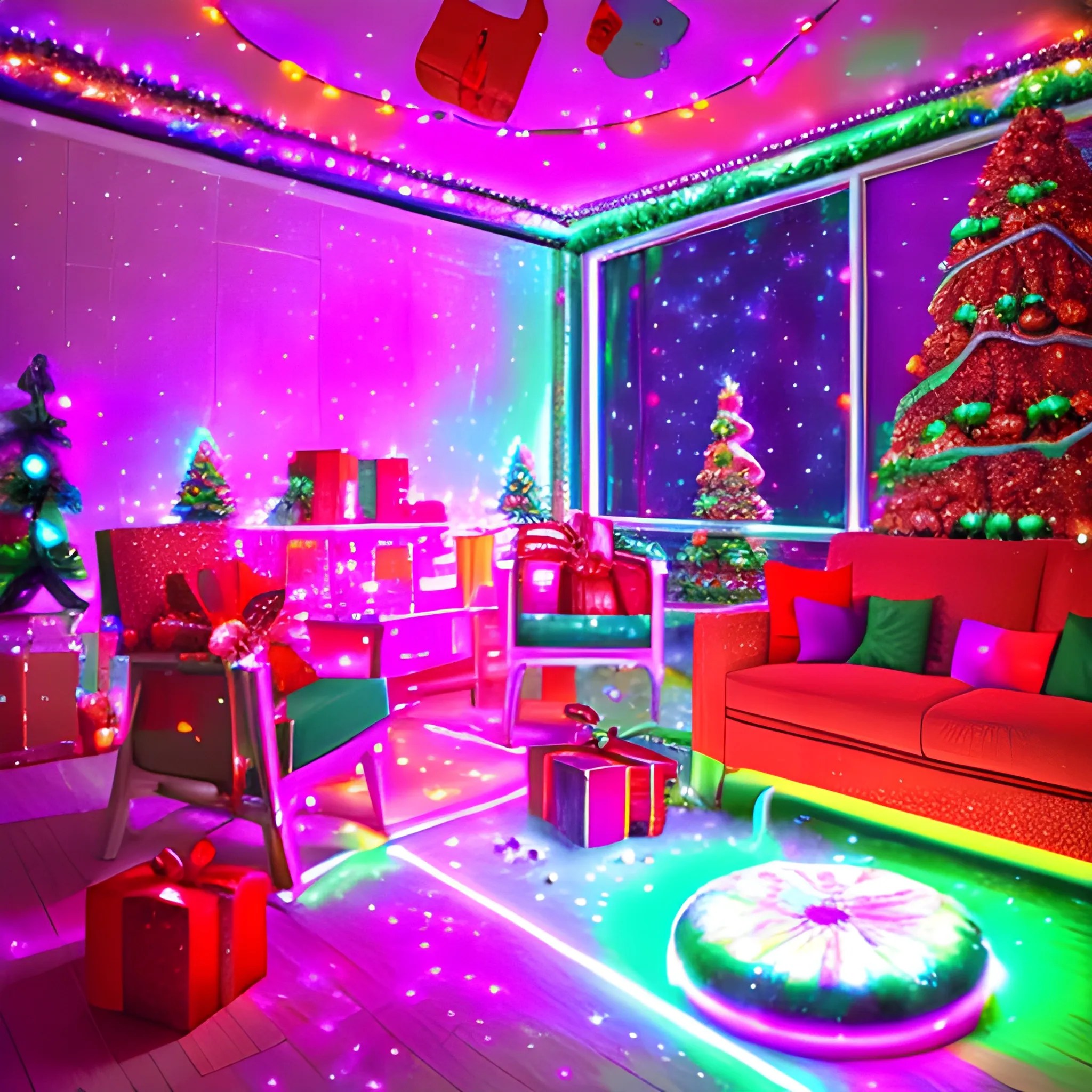 Liminal space disco with christmas decorations Arthub.ai