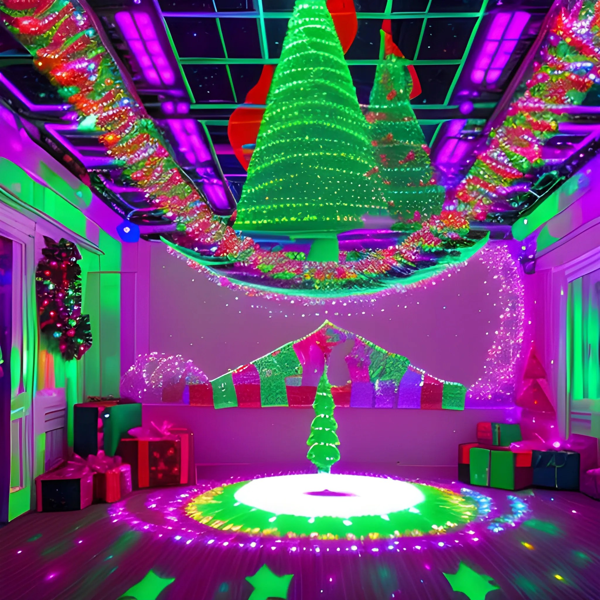 Liminal space disco with christmas decorations Arthub.ai