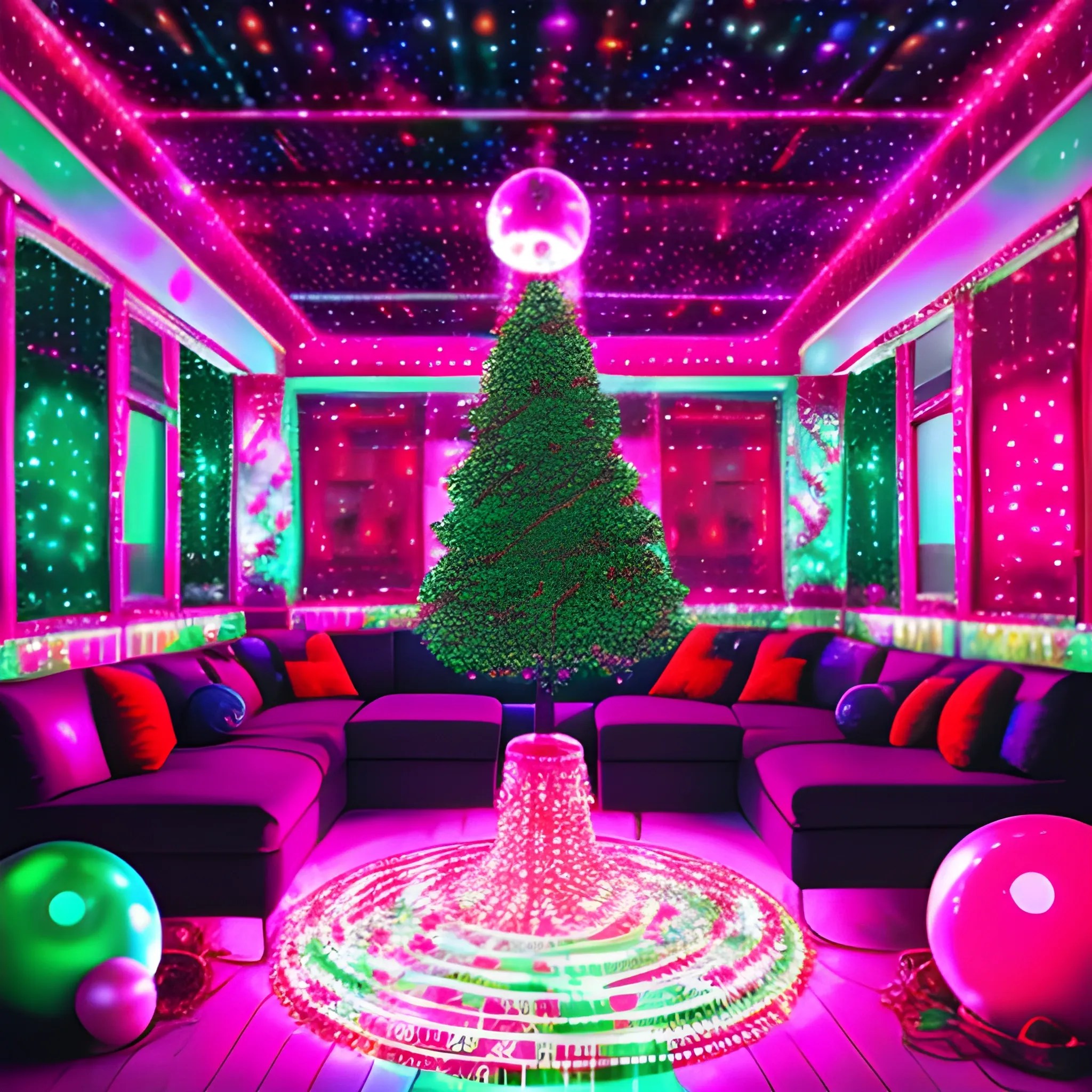 Liminal space disco with christmas decorations Arthub.ai