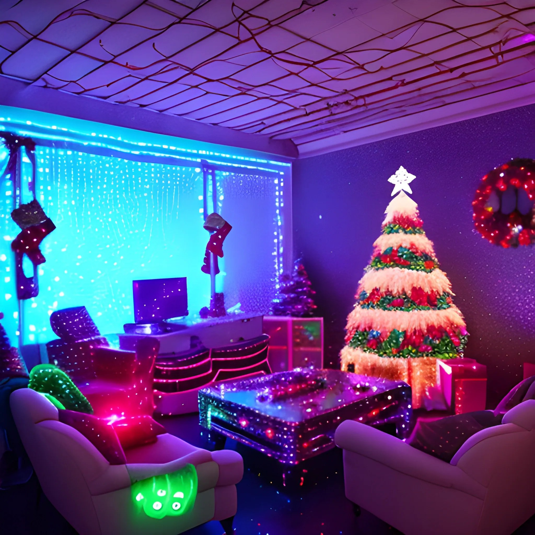 Liminal space disco with christmas decorations Arthub.ai