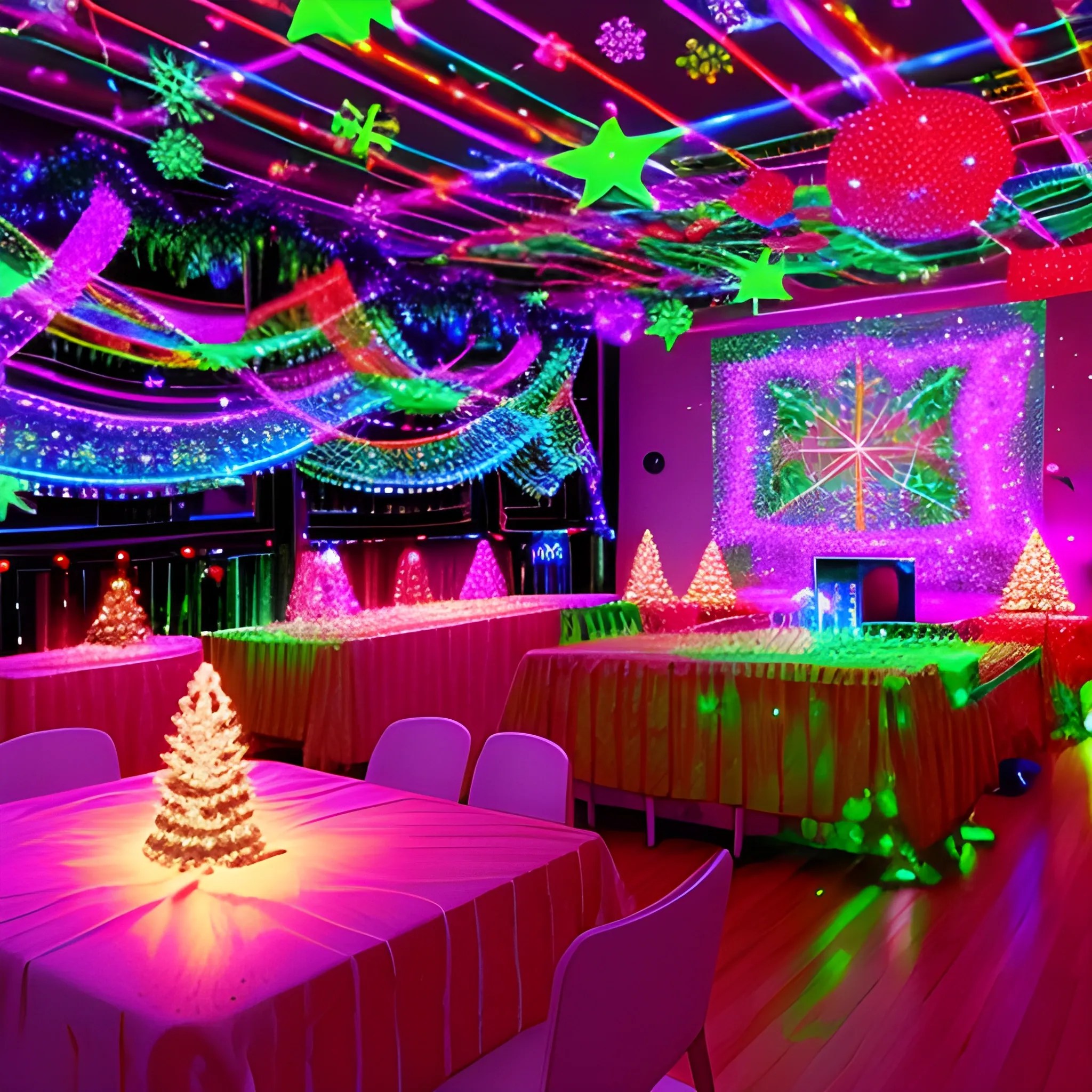 Liminal space disco with christmas decorations Arthub.ai