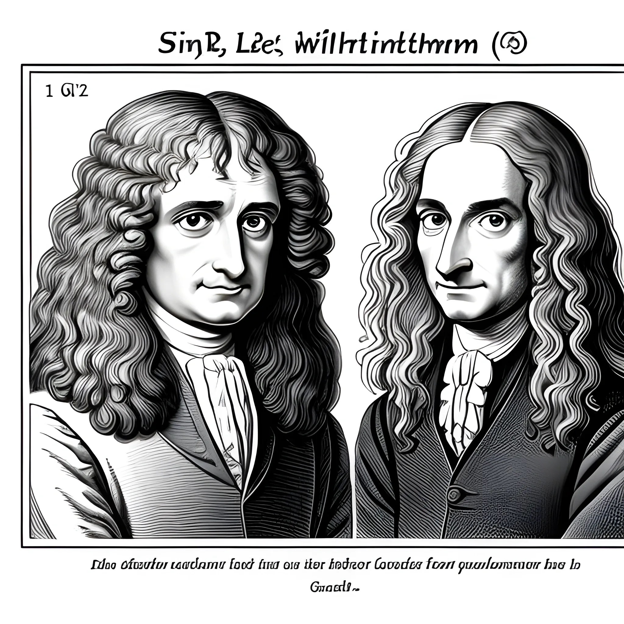 Sir Isaac Newton and Gottfried Wilhelm Leibniz drawn as calculus