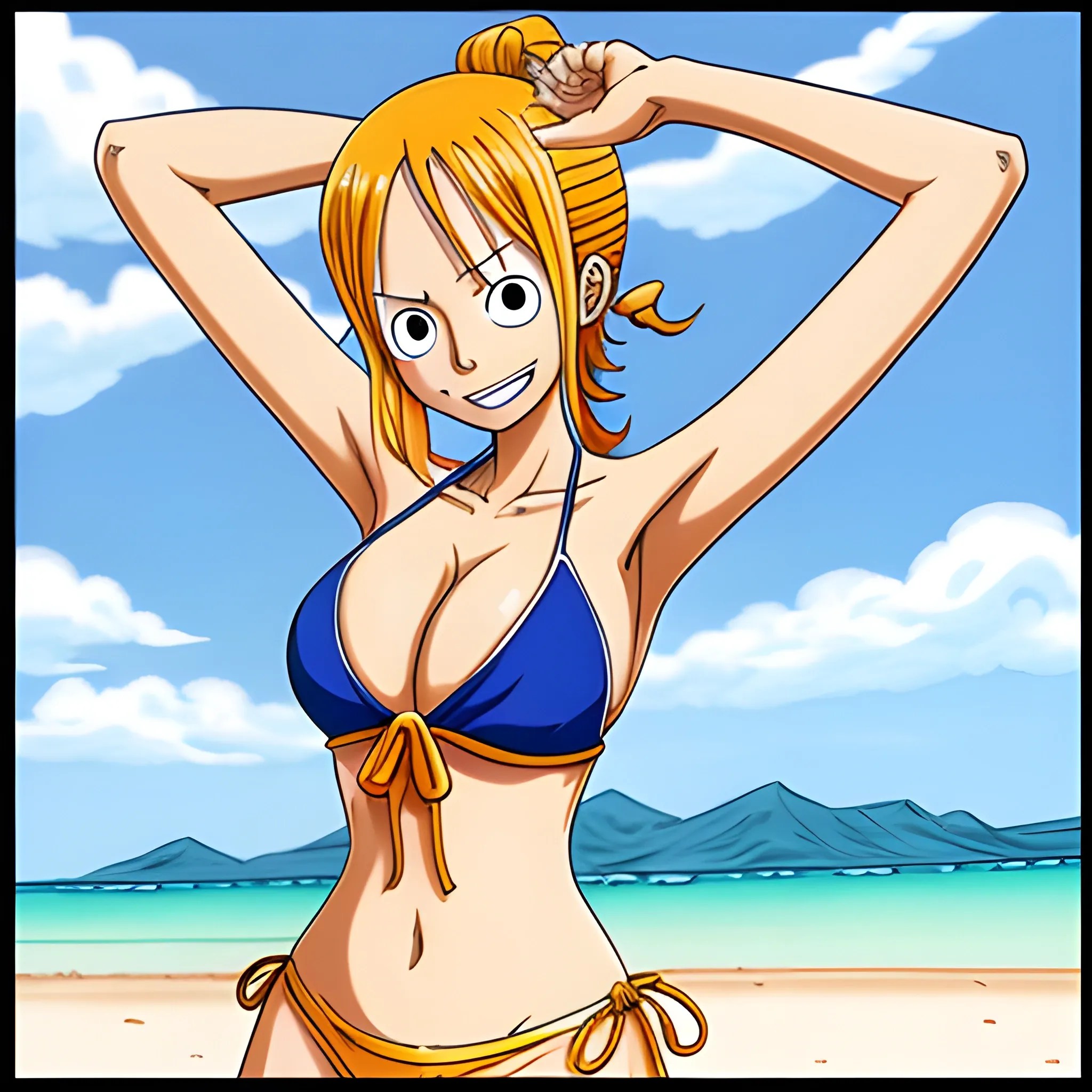 One piece, Nami in bikini top ,Cartoon Arthub.ai