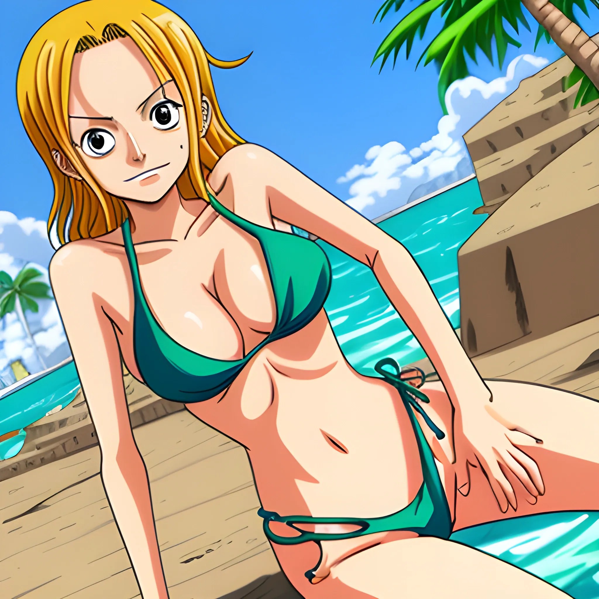 One piece, Nami in bikini top ,Cartoon Arthub.ai