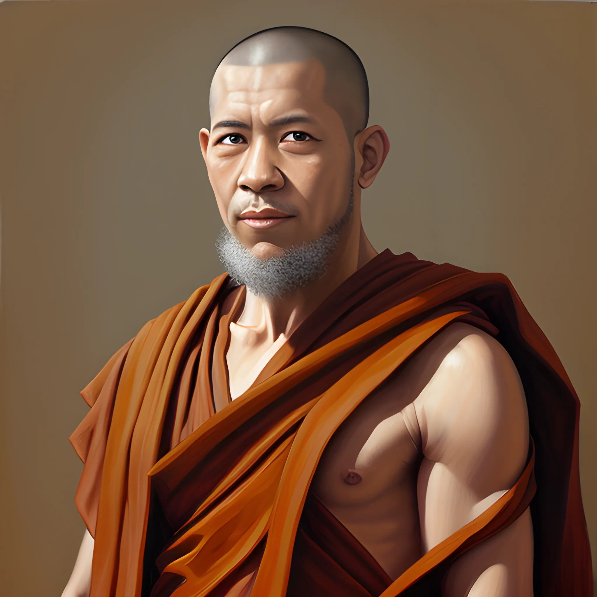 Portrait, Oil Painting, monk, Brown sleeveless robes, Fantasy, F