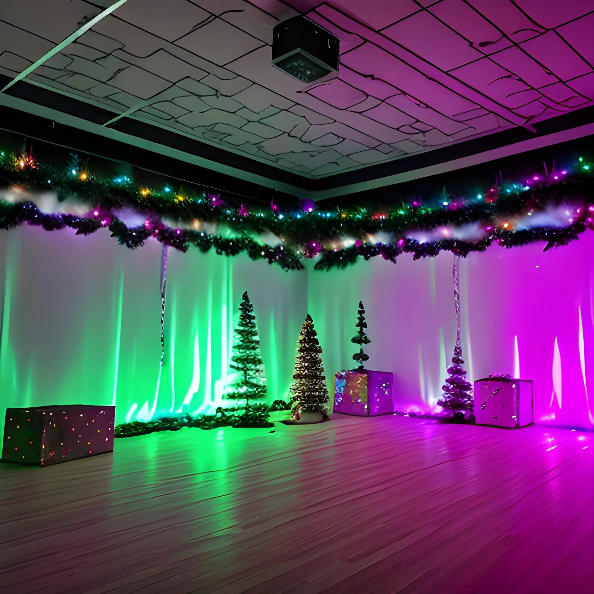 Liminal space disco with christmas decorations Arthub.ai