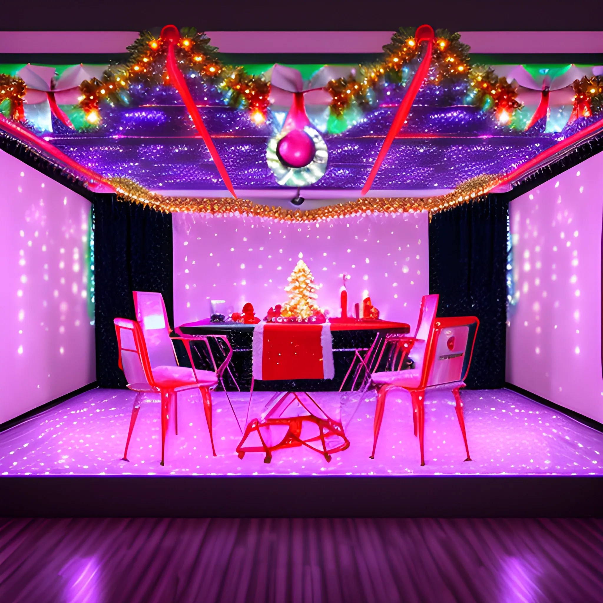 Liminal space disco with christmas decorations Arthub.ai