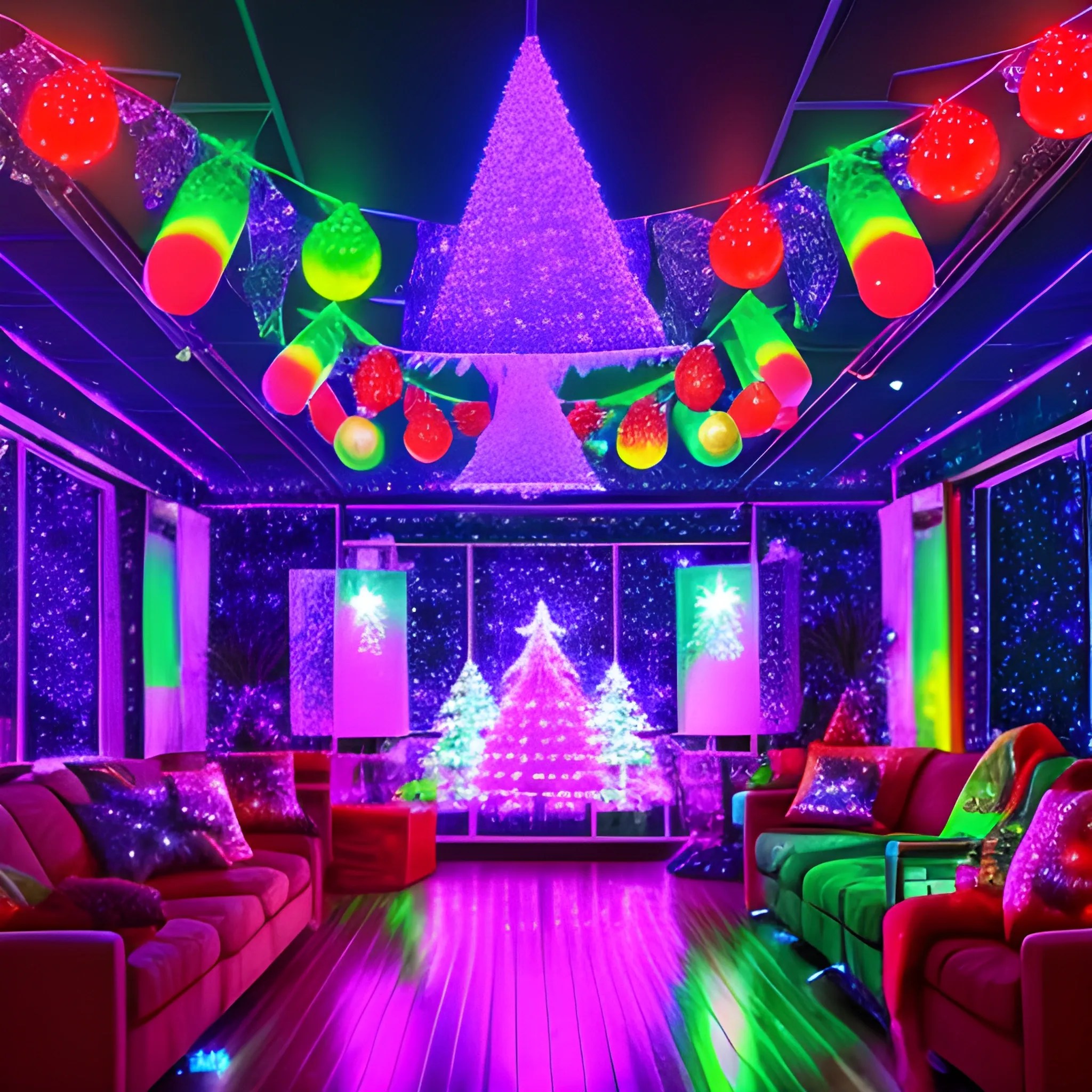 Liminal space disco with christmas decorations Arthub.ai