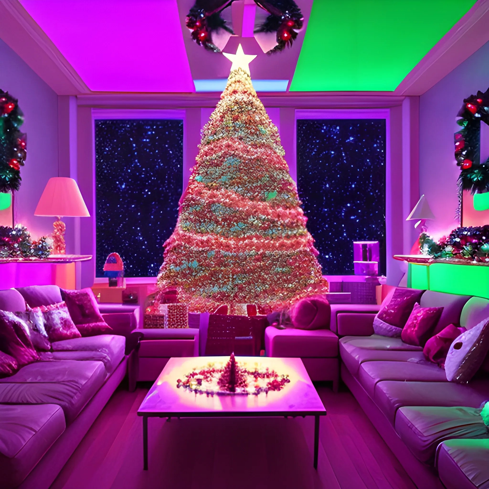 Liminal space disco with christmas decorations Arthub.ai