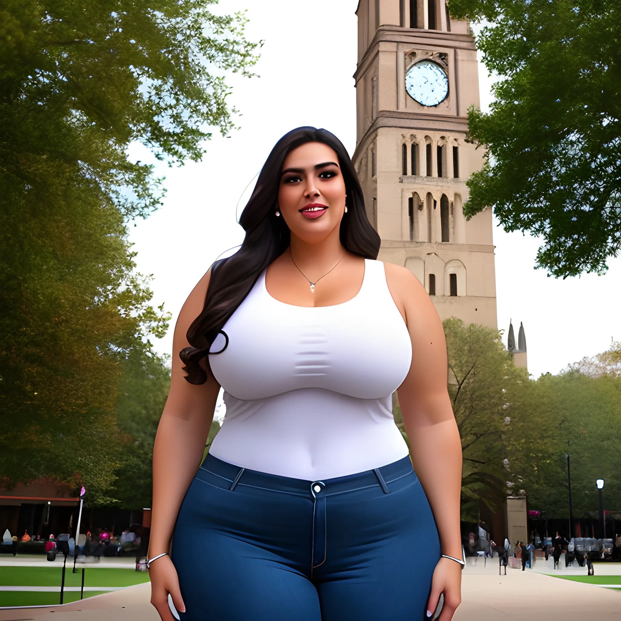 huge and very tall friendly latina plus size girl with small head and