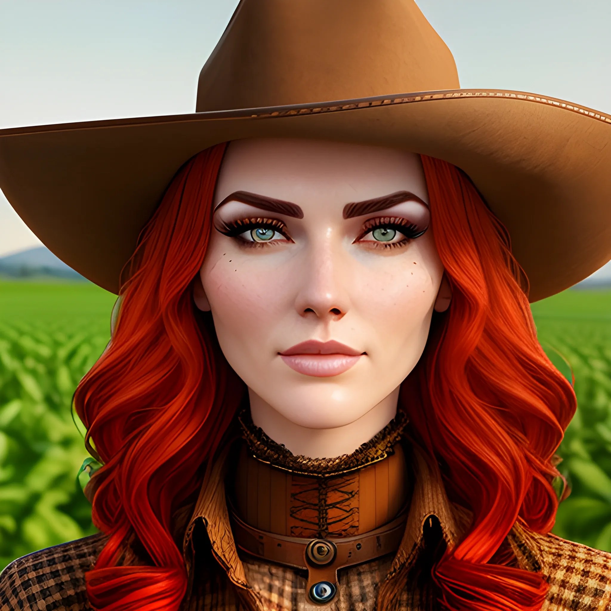 Beautiful farm girl, western style, realistic photography,detail