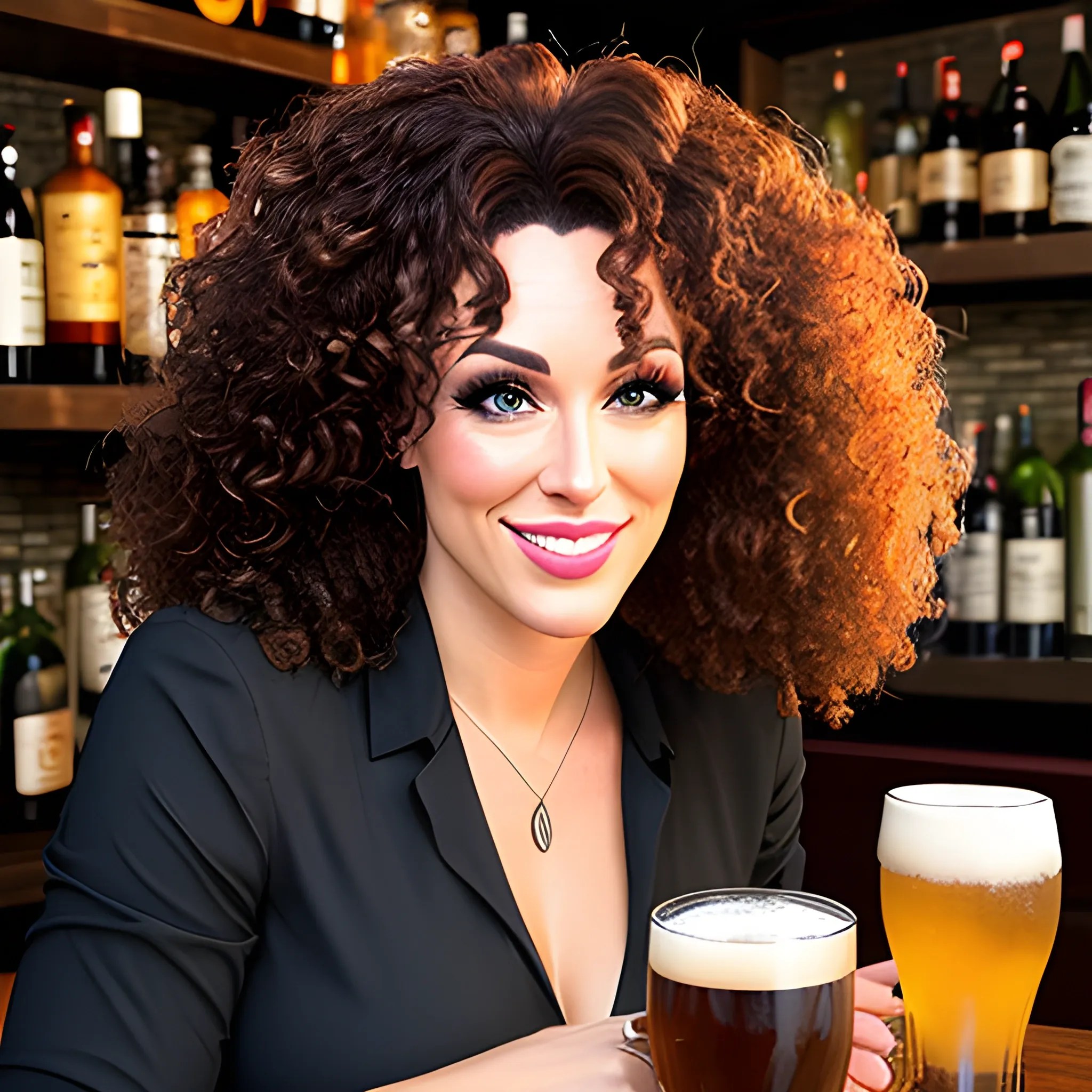 Girl with curly hair at a bar Arthub.ai