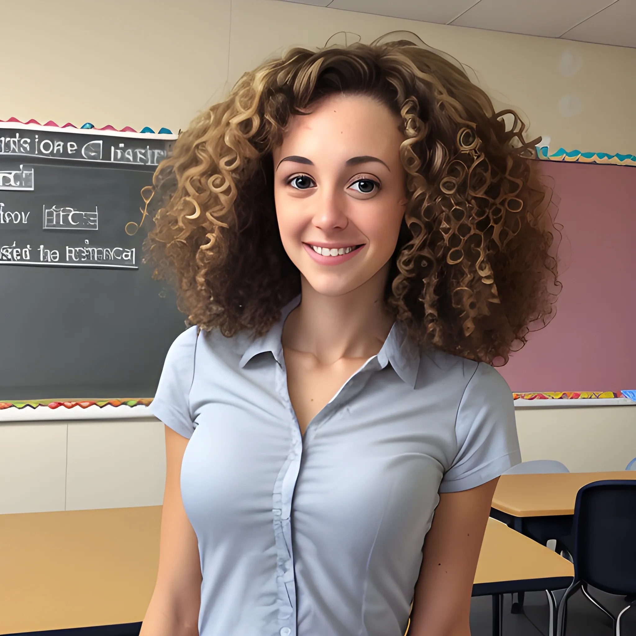 Skinny female teacher with curly hair Arthub.ai