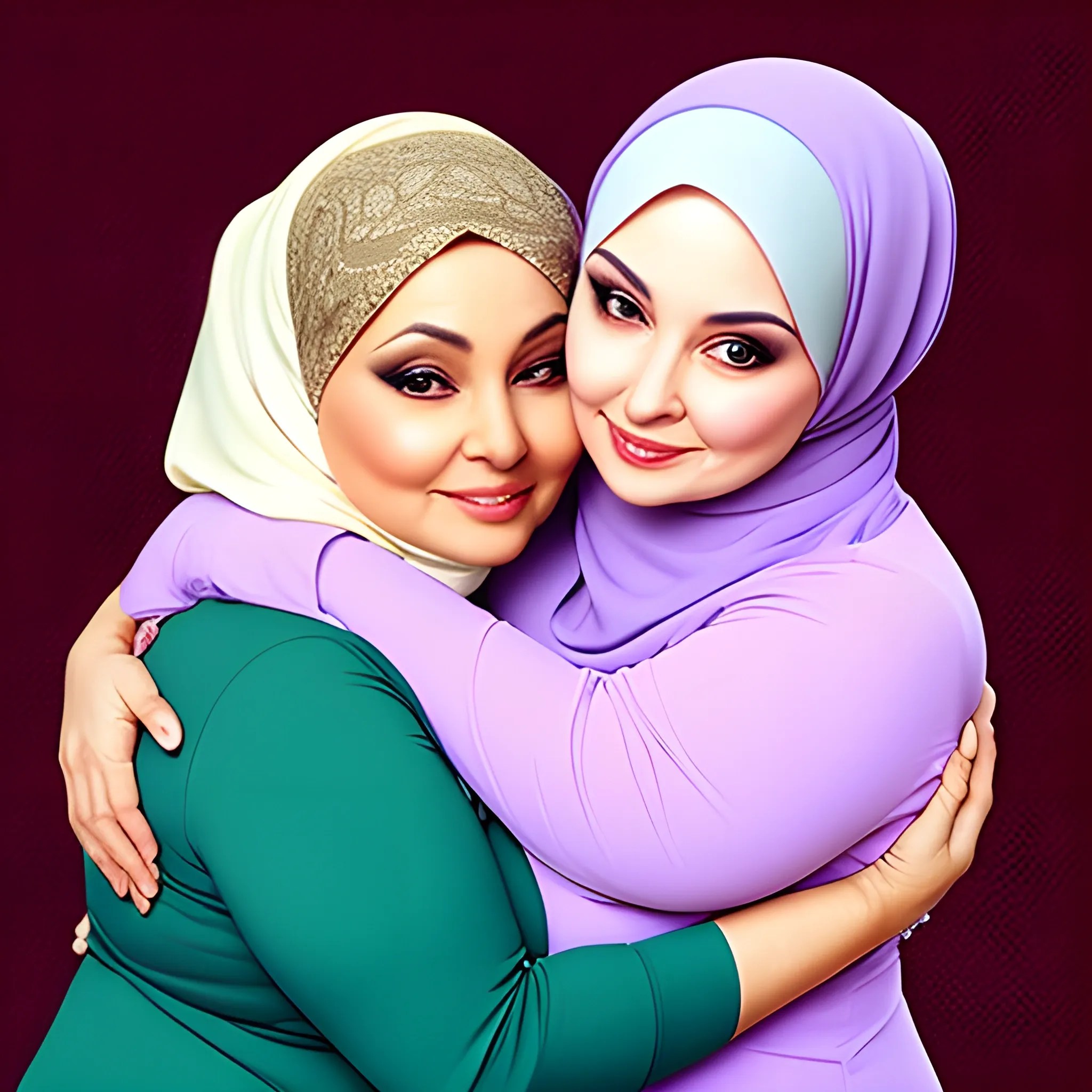 two hijab beautiful curvy mature women hugging - Arthub.ai
