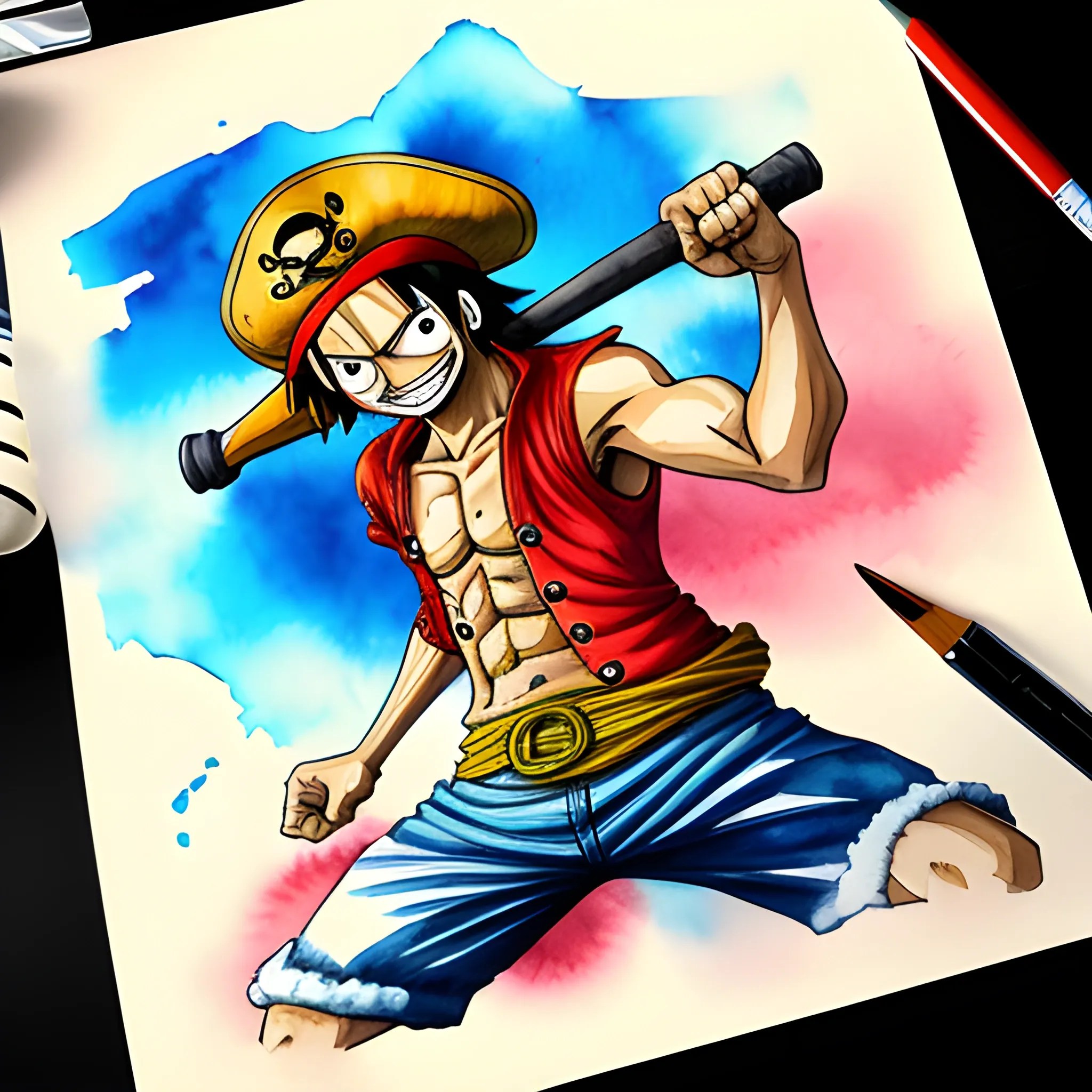 One piece style, captain pirate,Water Color Arthub.ai