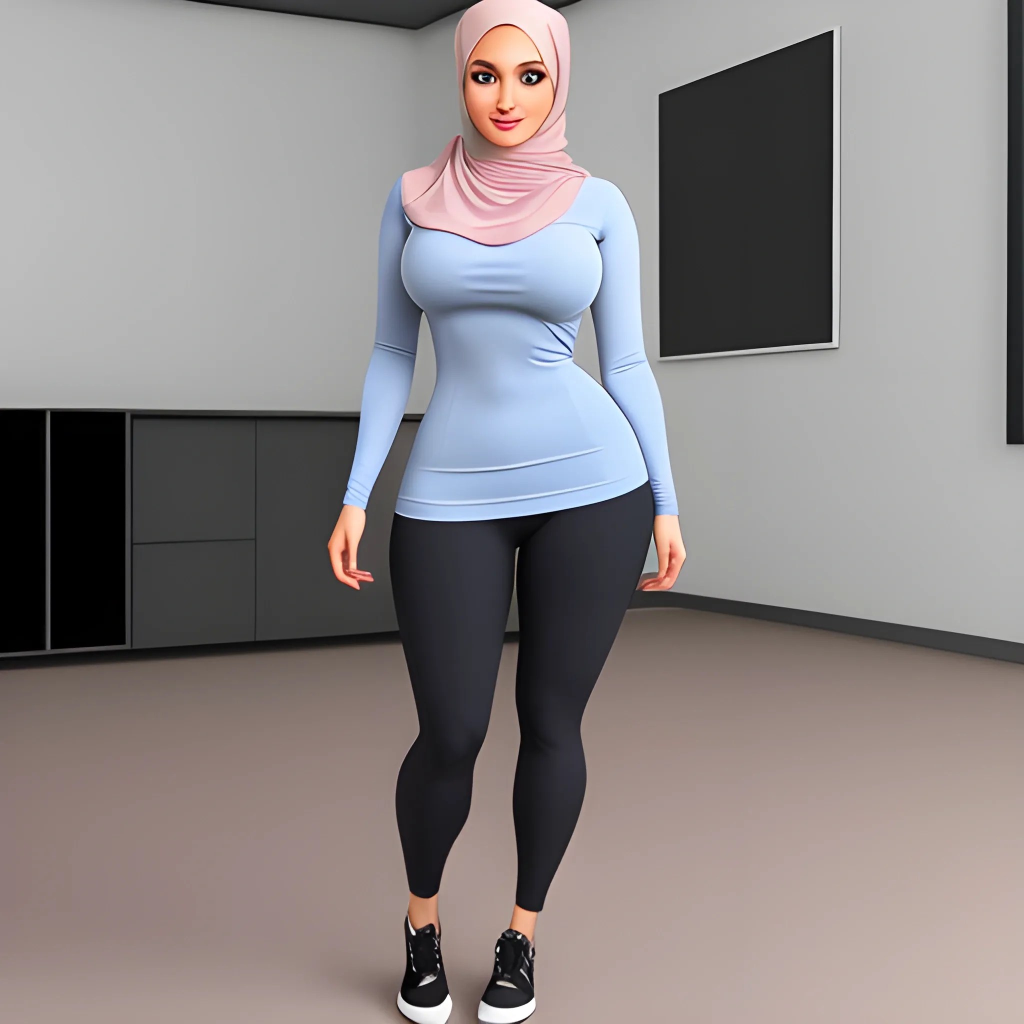 make a hijab girl that wears very tight clothes and shows her le
