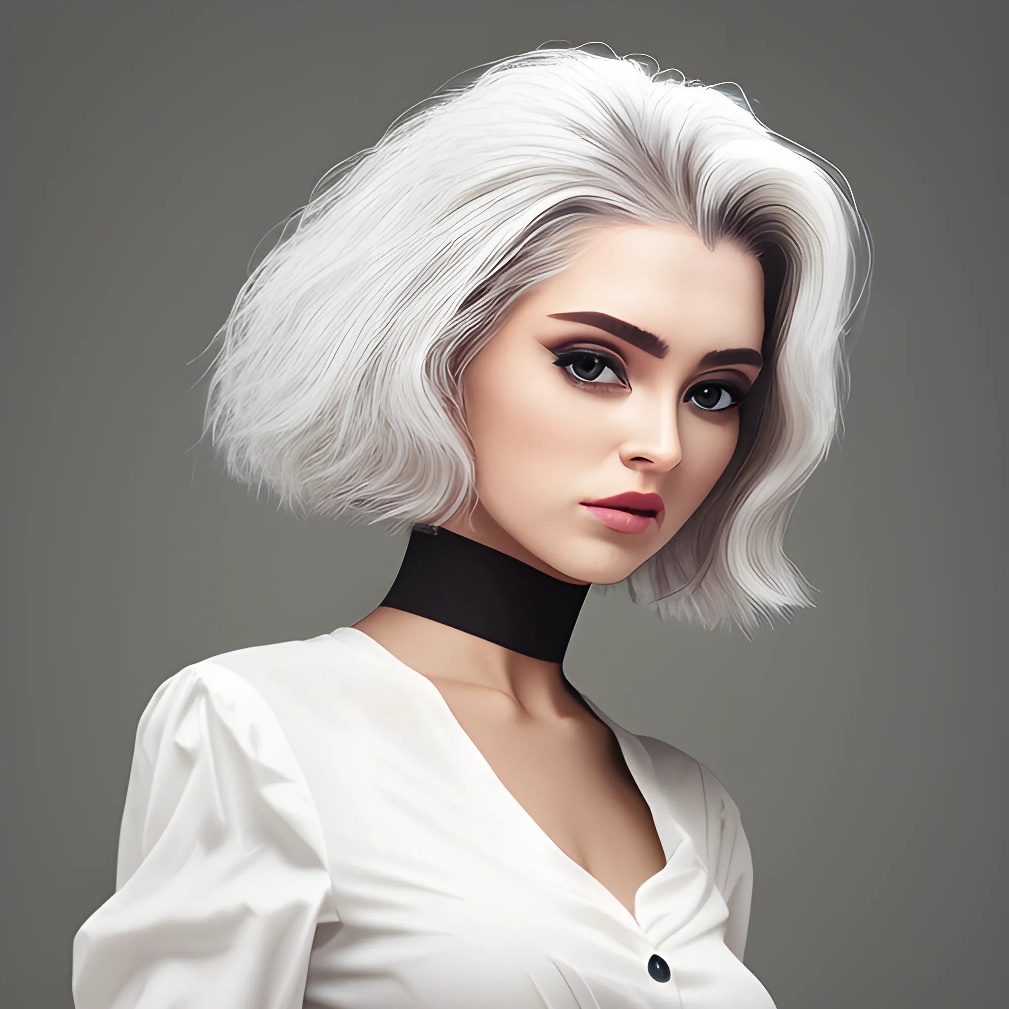 Salt and pepper hair woman in blouse Arthub.ai