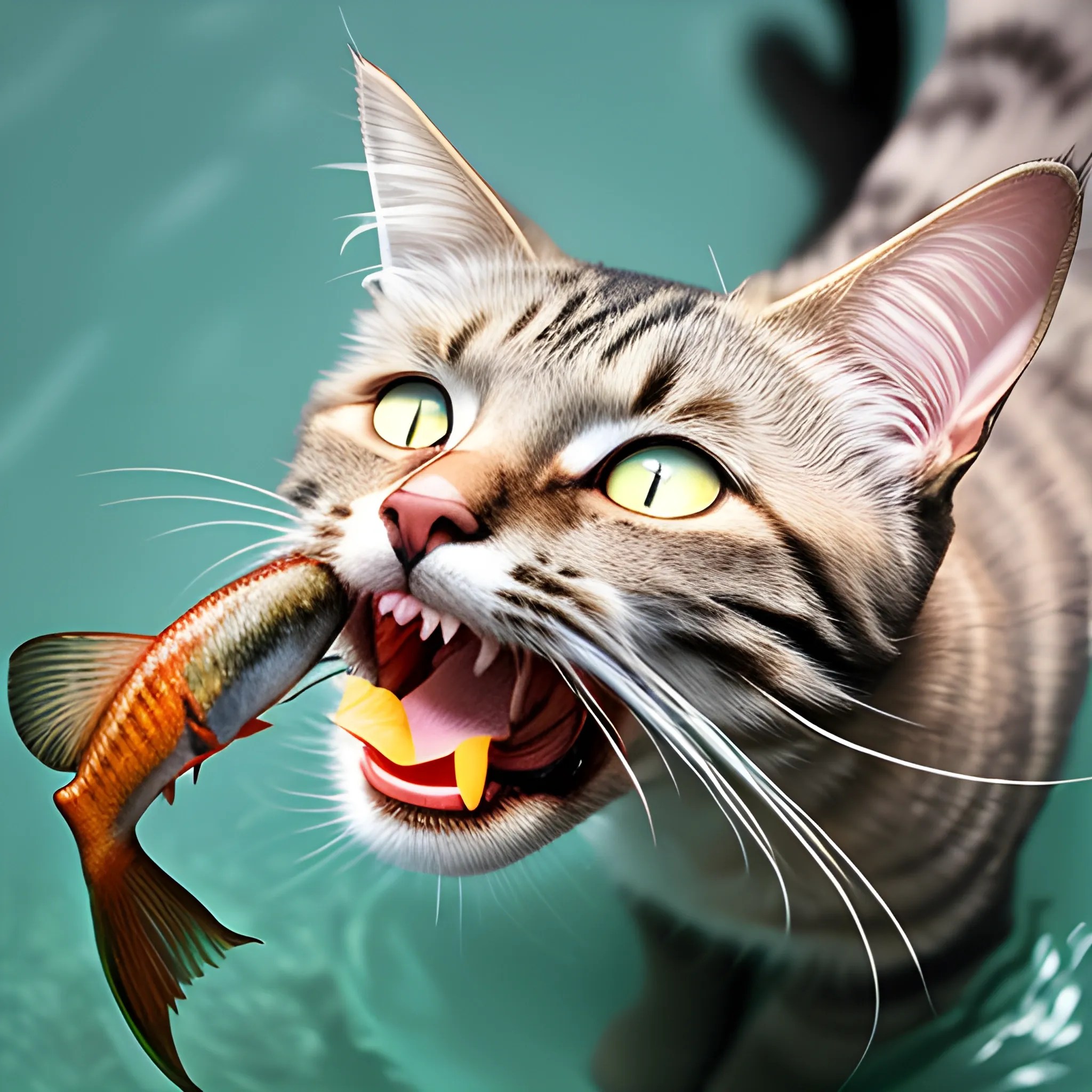 Cat eating fish Arthub.ai