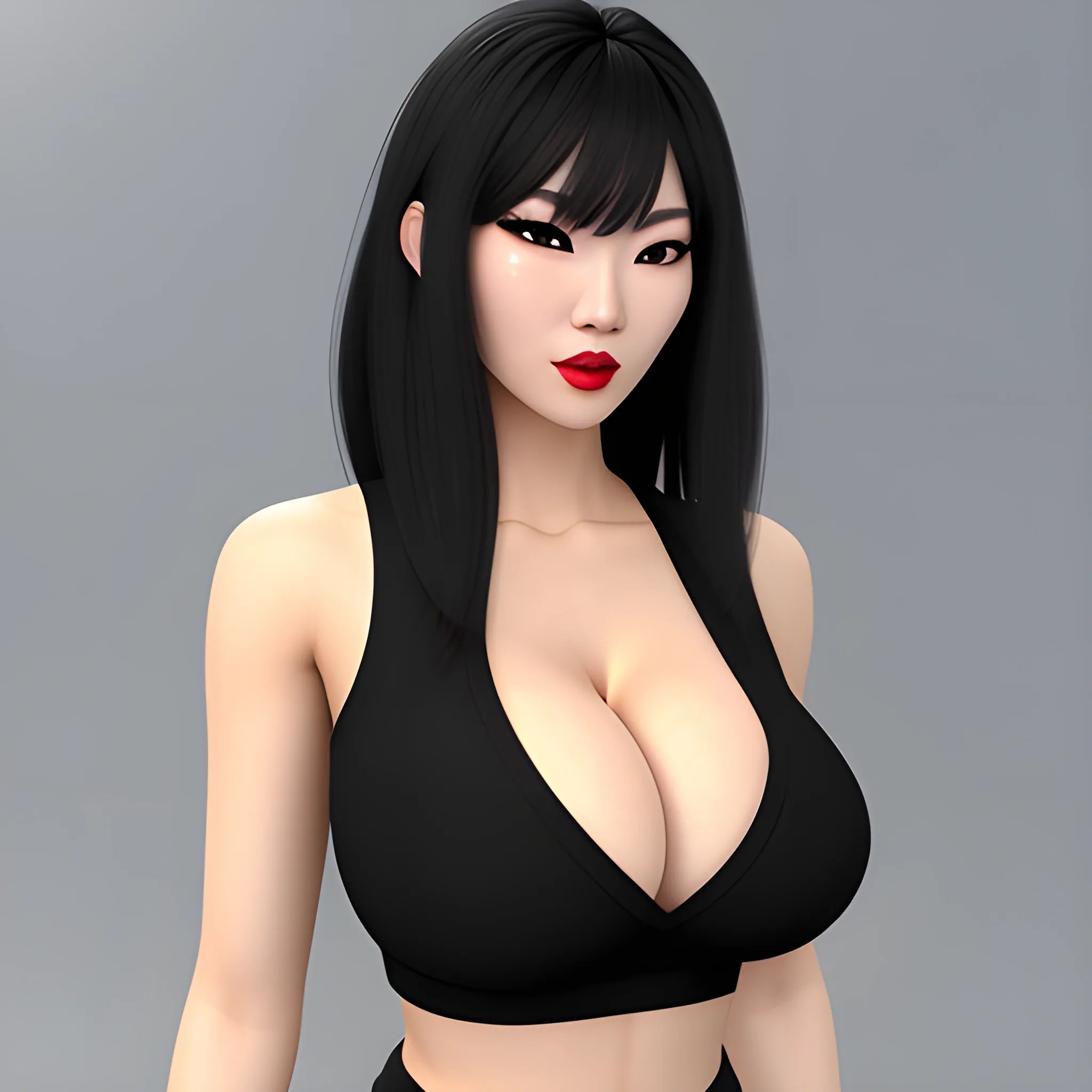 generate a asian girl wearing a black top with big tits, 3D - Arthub.ai