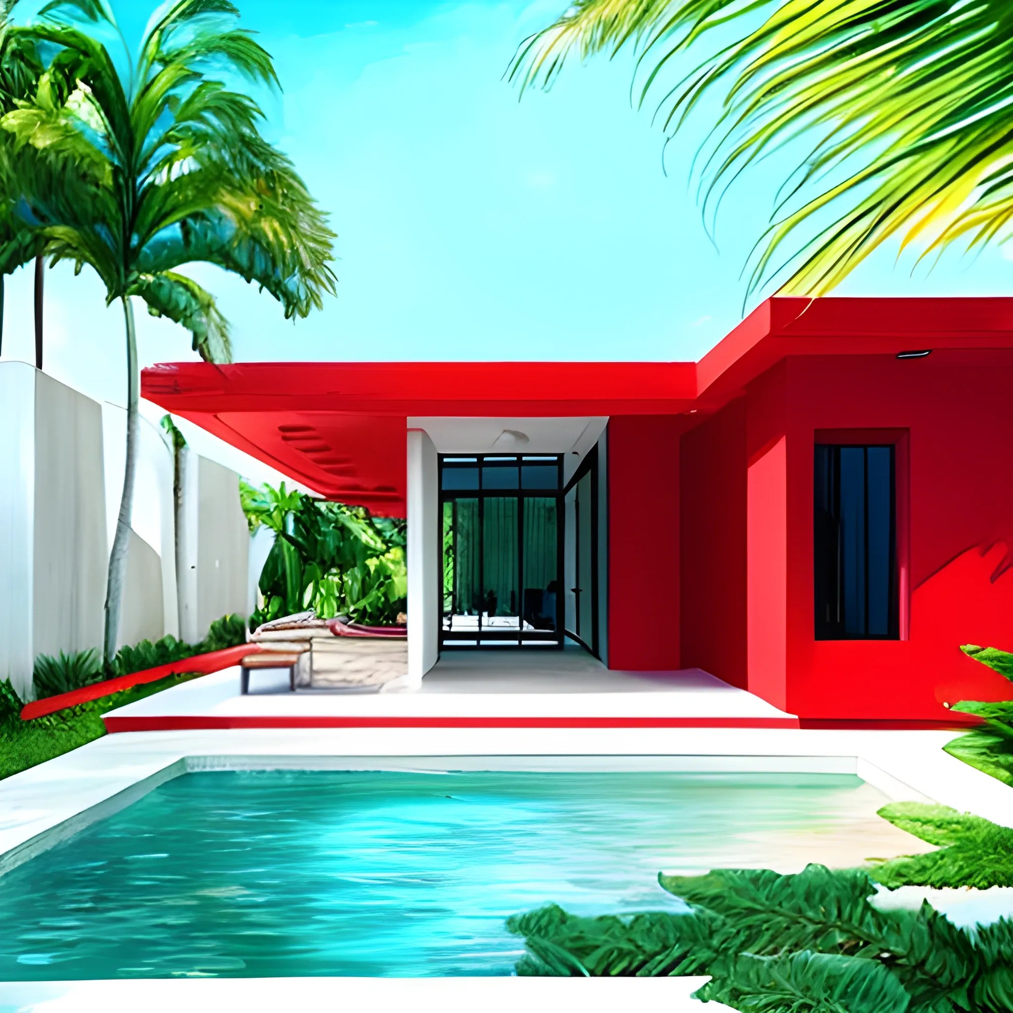 a contemporary red house in dominican republic, architecture, Wa