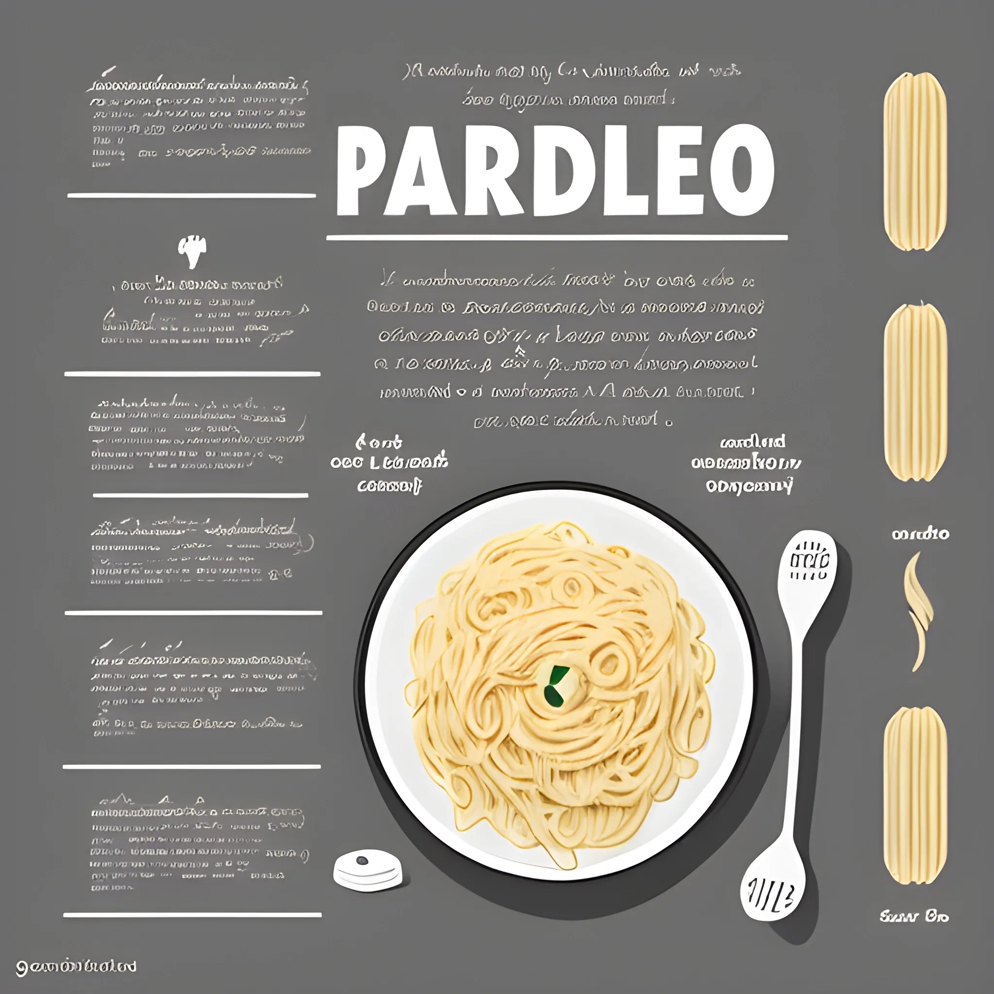 Cartoonic minimal alfredo pasta recipe illustration, with summar