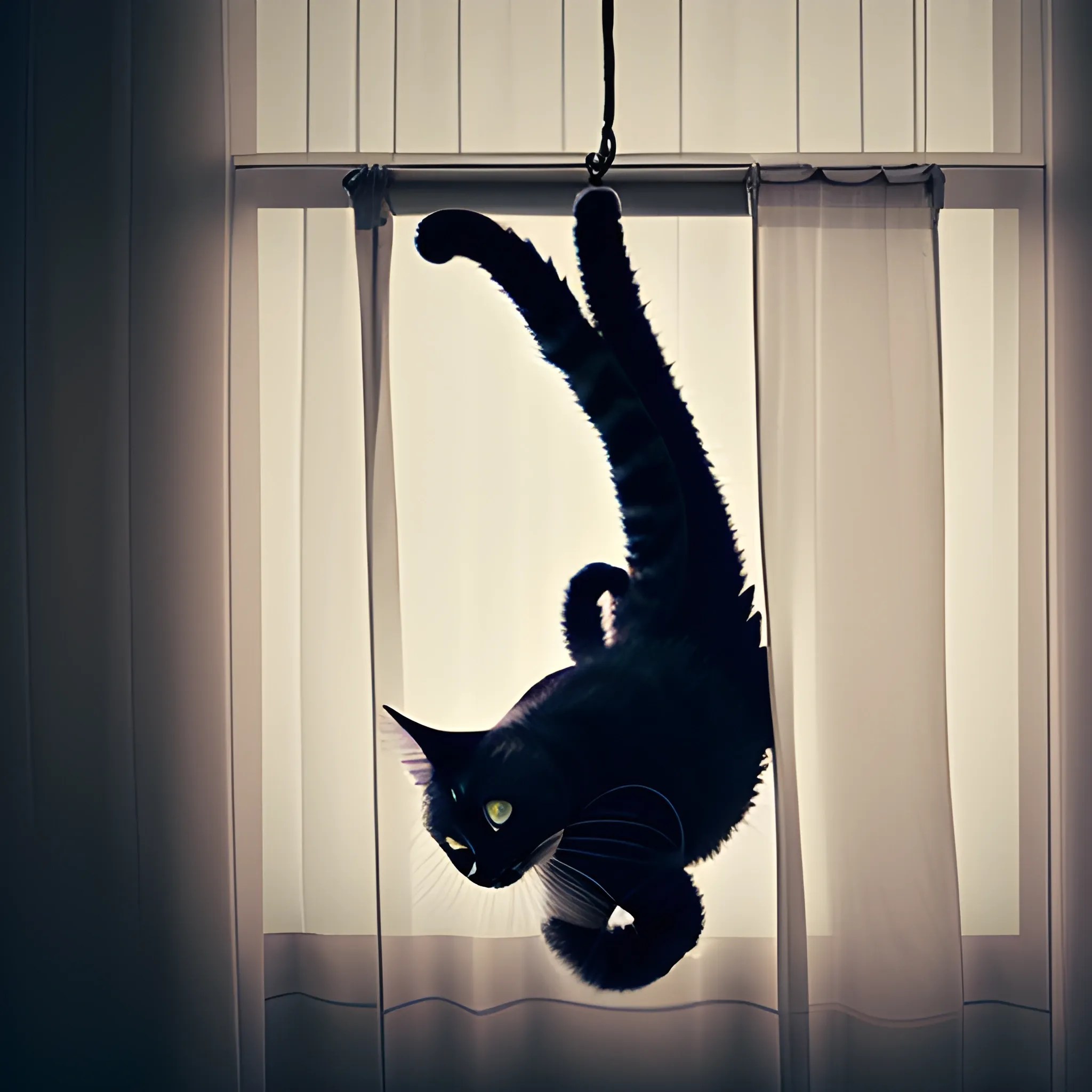cat hanging upside down in the curtain Arthub.ai