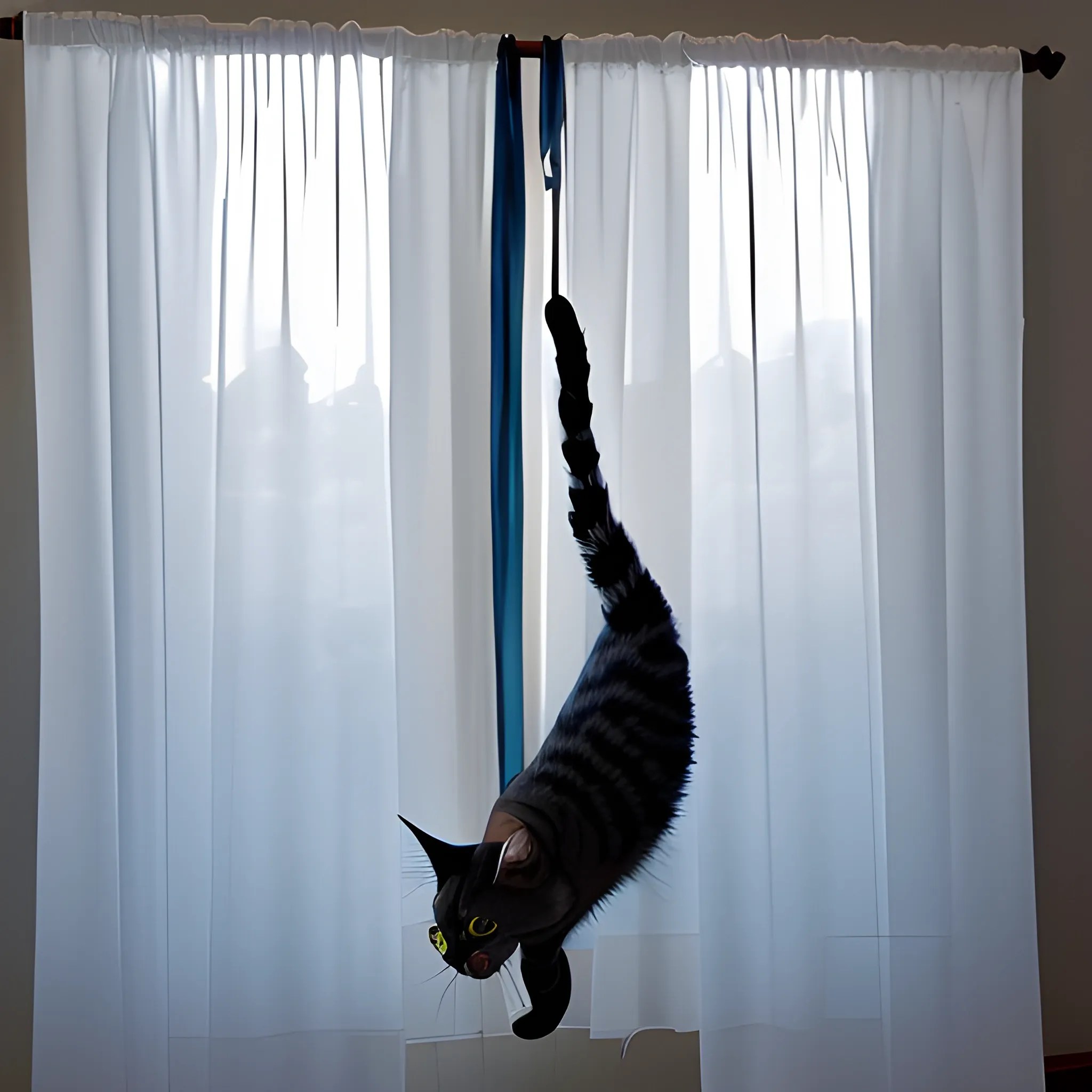 cat hanging upside down in the curtain Arthub.ai
