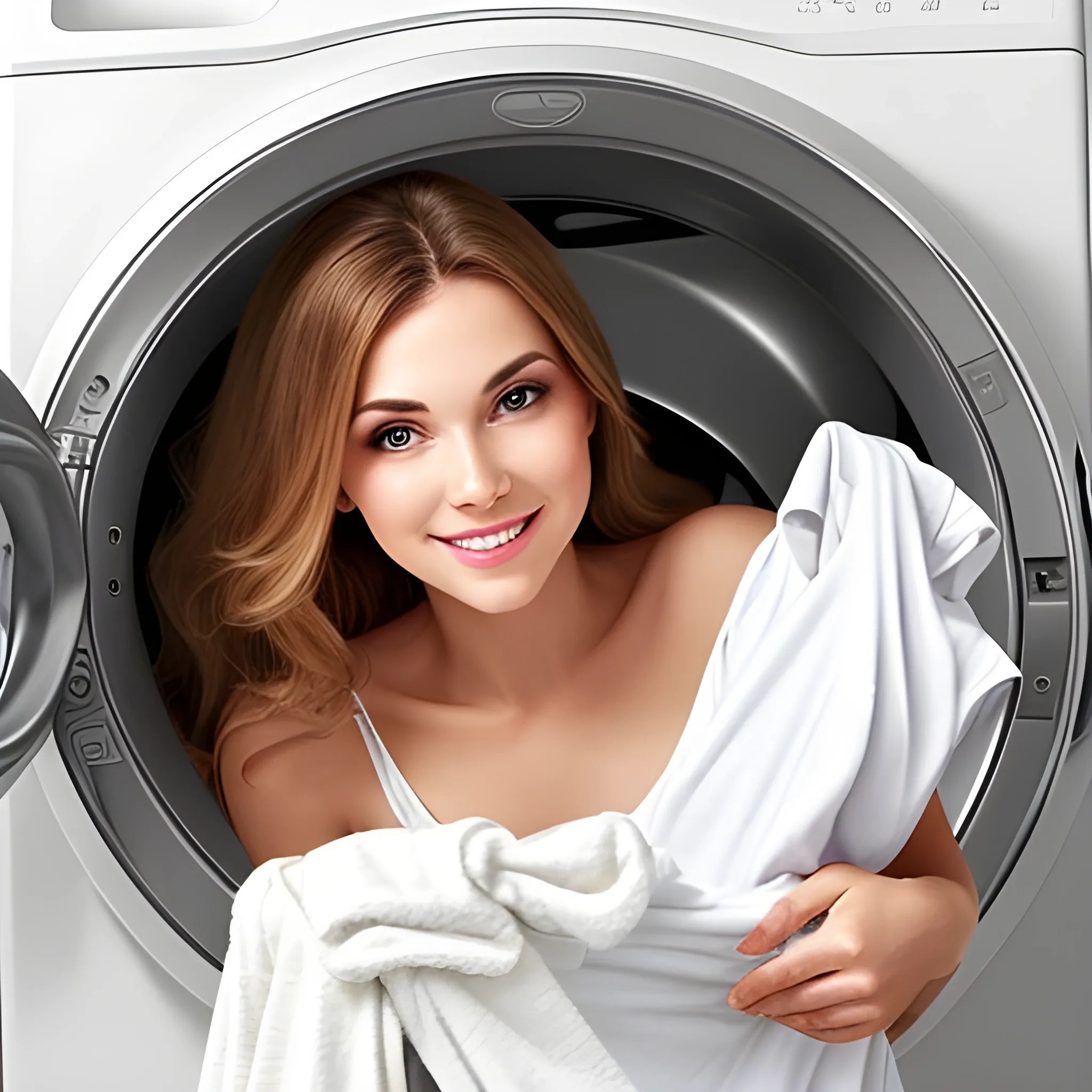 beautiful woman enjoying clean washed laundry Arthub.ai