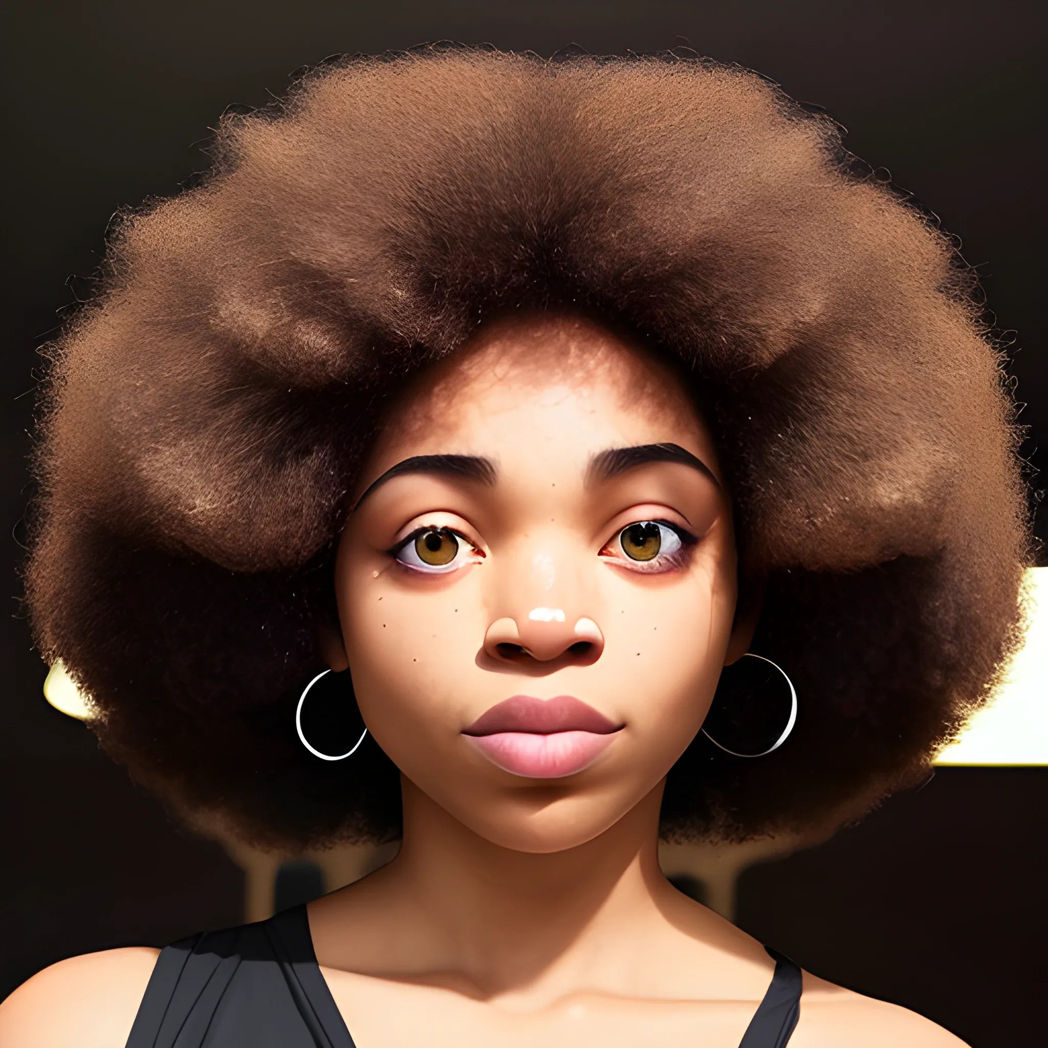 upturned nose, downturned eyes, lightskin, afro - Arthub.ai