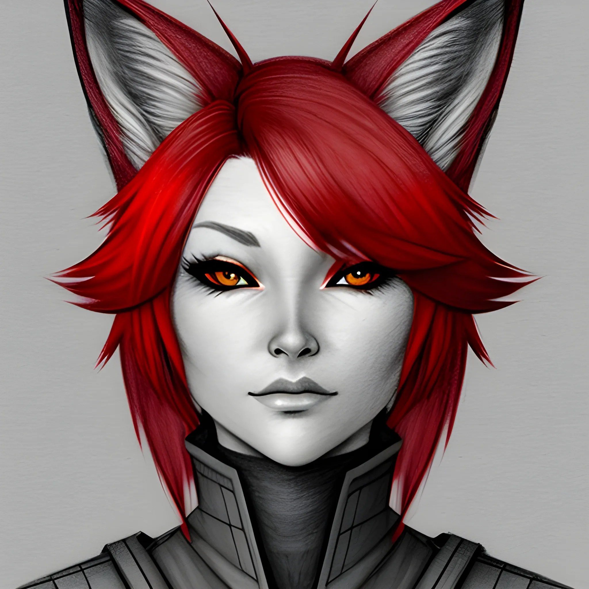 furry, grey fox, red hair, gaming, Pencil Sketch Arthub.ai