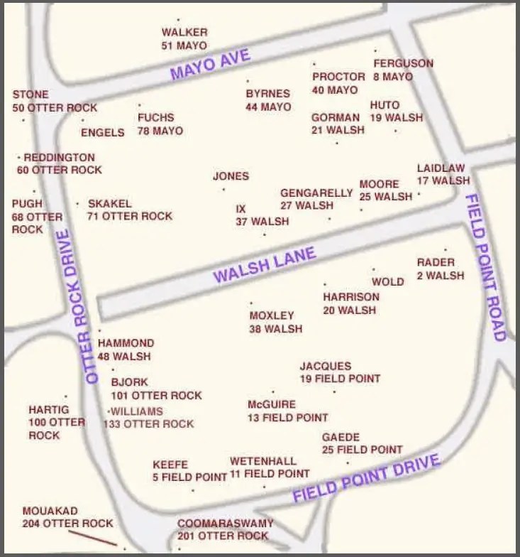Walsh Lane and Vicinity w/addresses CAMPy Skakel