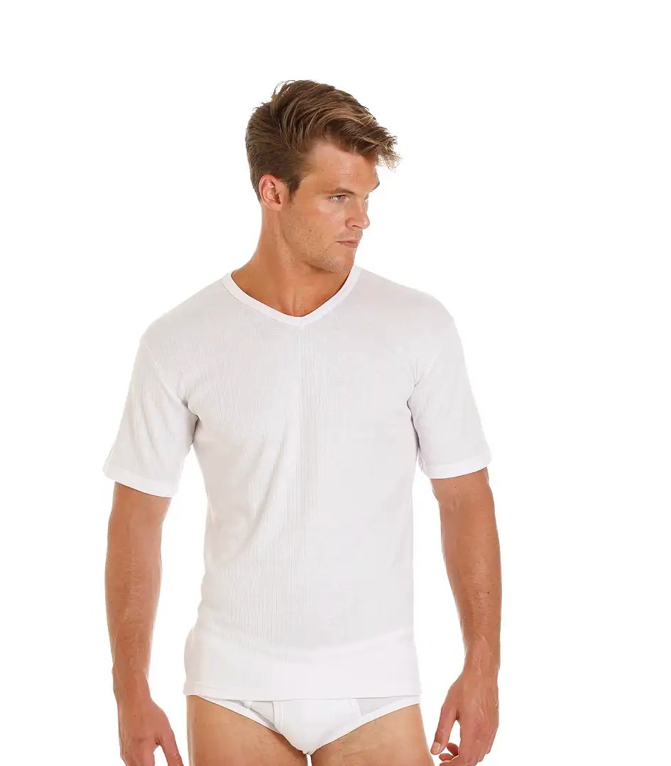 Haigman 2 Pack Of Mens Thermal Underwear Short Sleeve V Neck TShirt