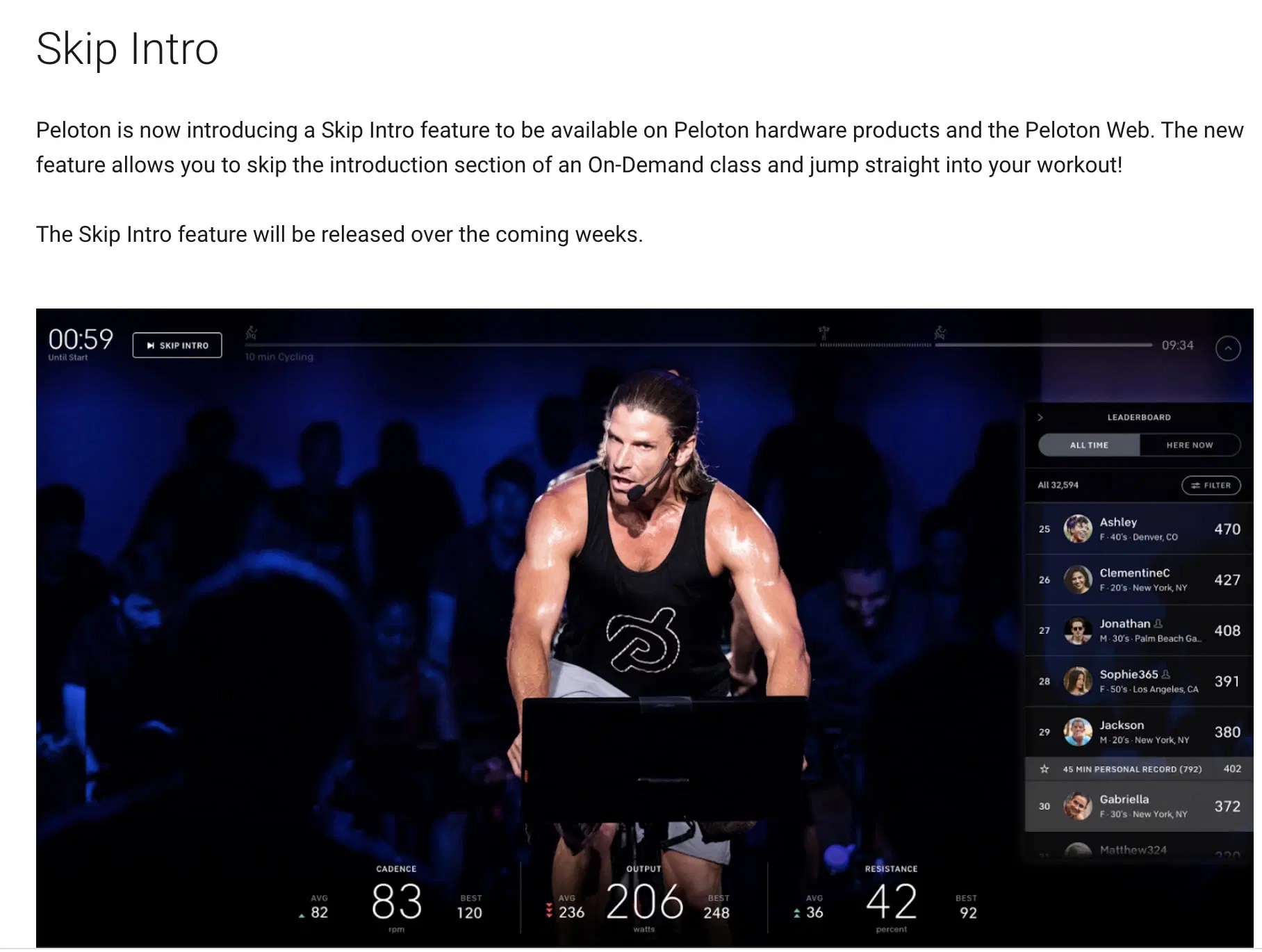 Peloton "Skip Intro" button coming to Bike & Tread soon Peloton Buddy