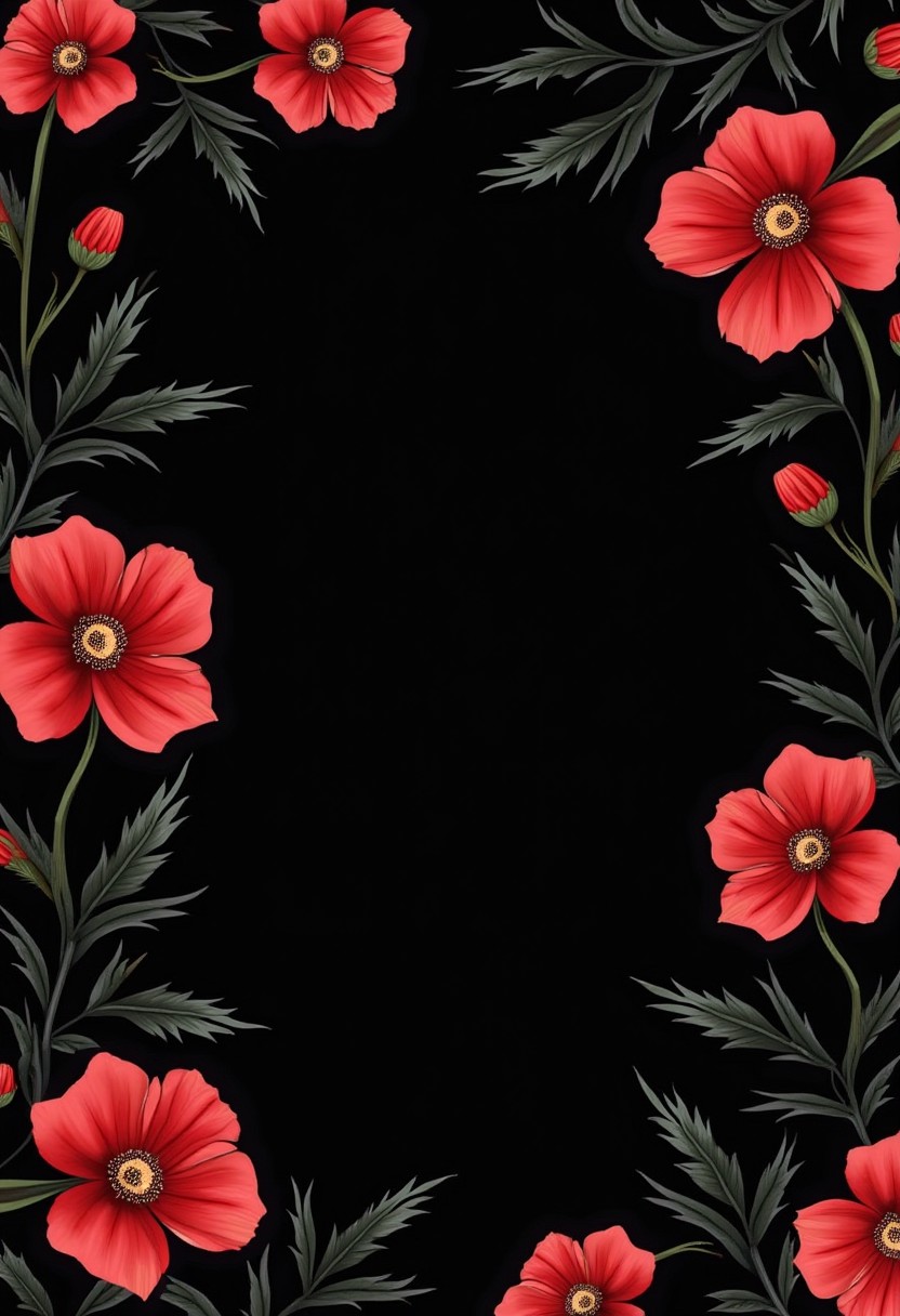 Black Wallpaper with Red Flowers Stable Diffusion Online