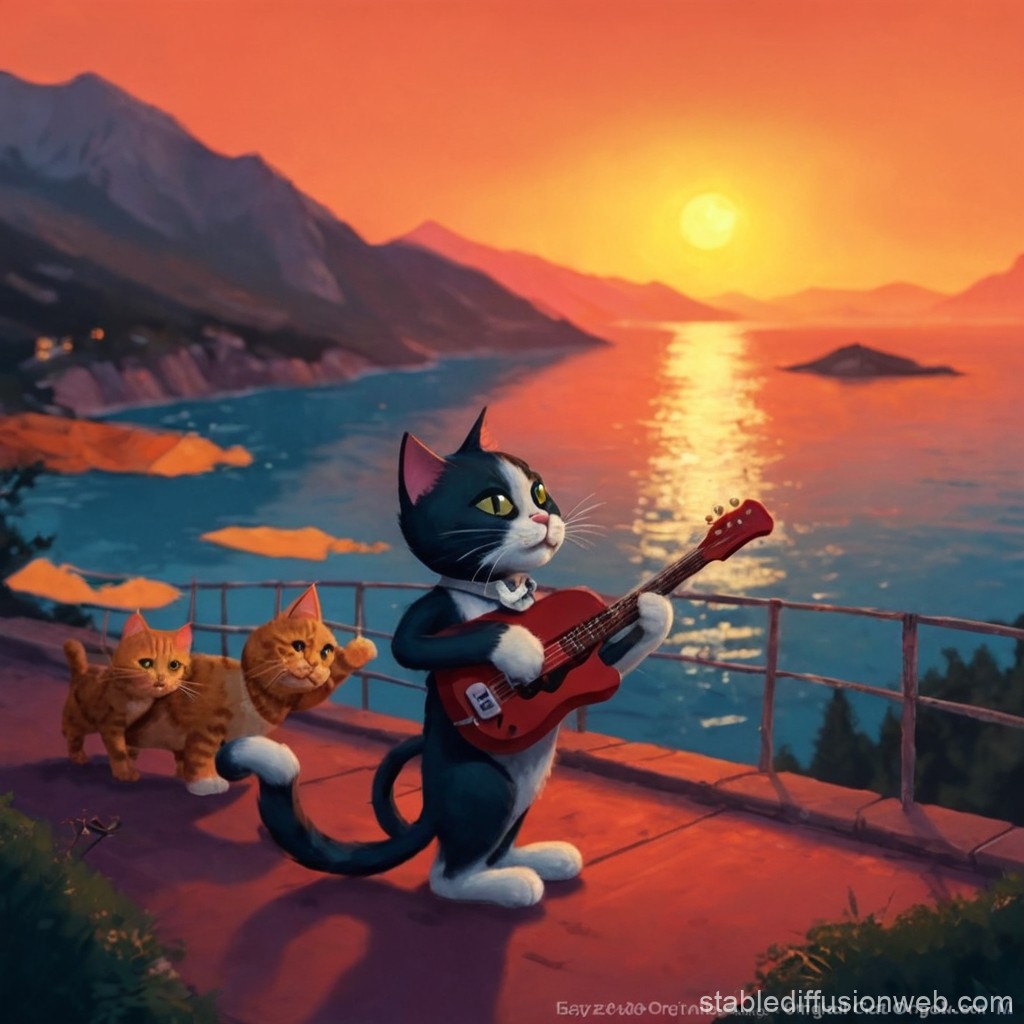 Playful Cats in Band with Detailed Eyes Stable Diffusion Online