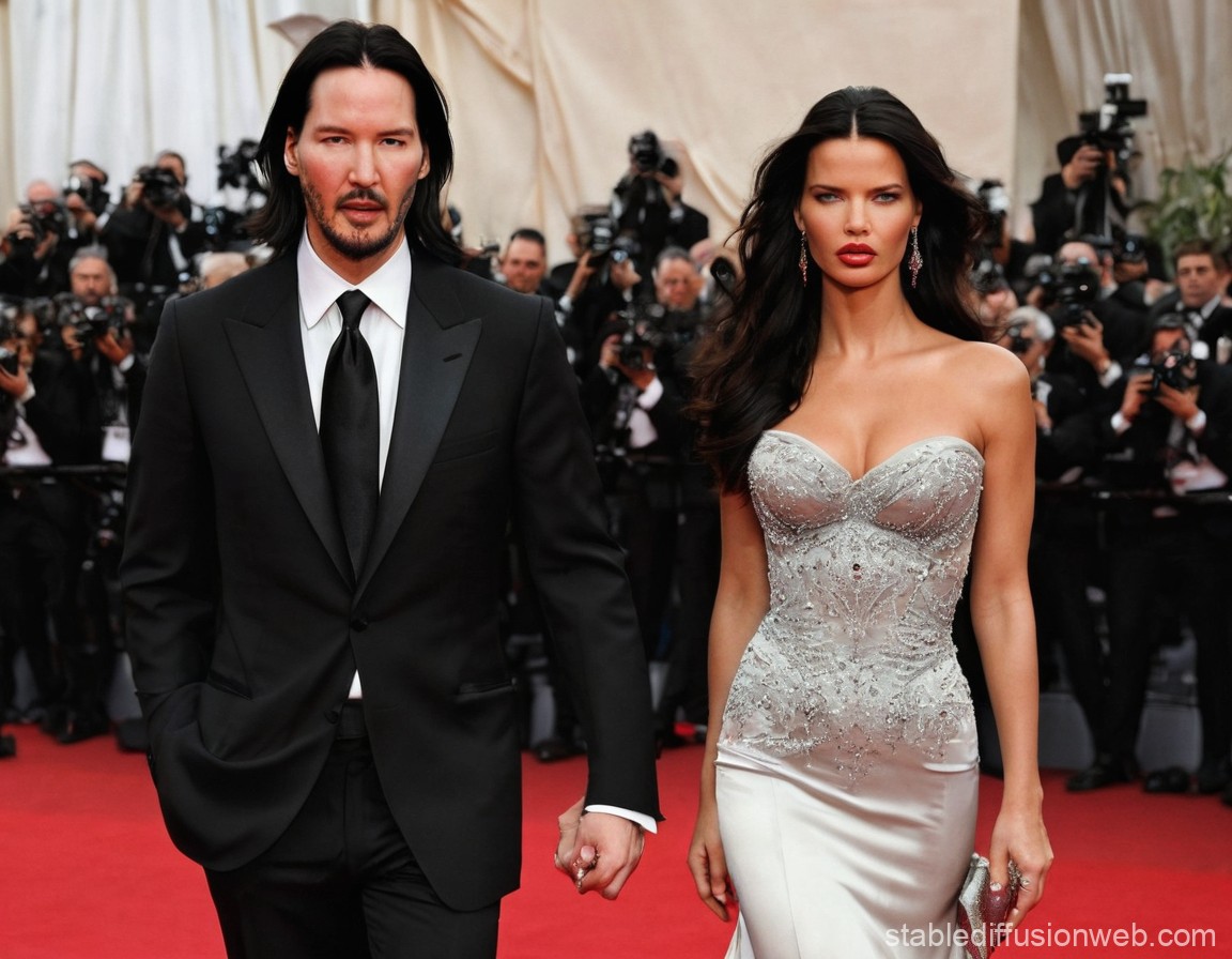 Adriana Lima And Keanu Reeves At Cannes Film Festival Stable