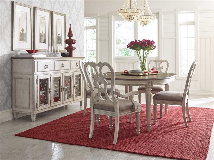 American Drew Southbury Extendable Round Wood White Parchment With Warm